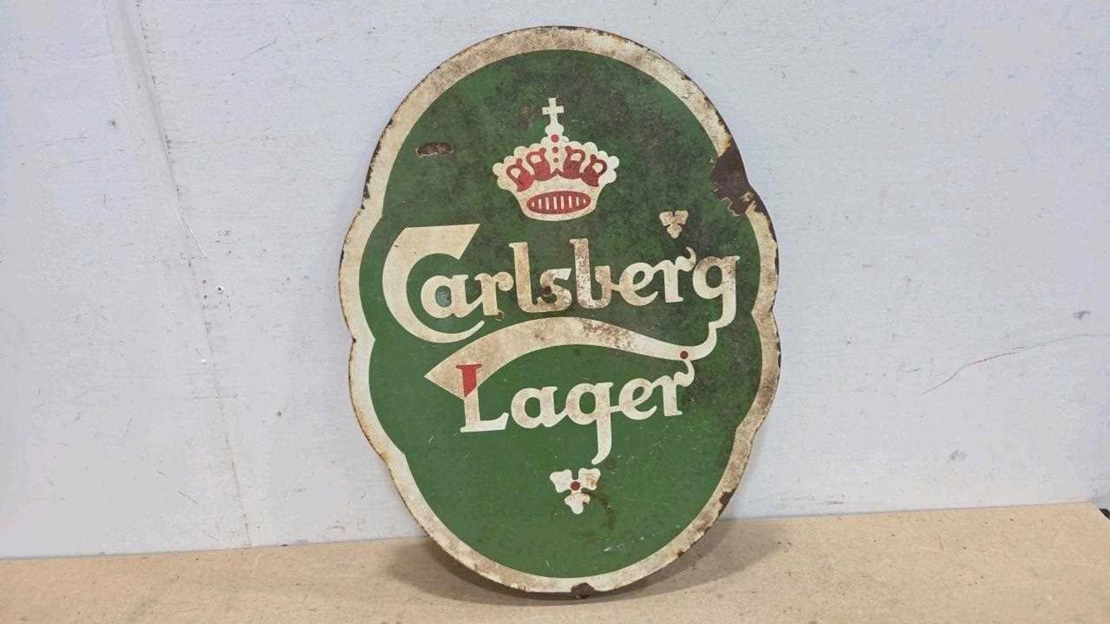 CARLSBERG LAGER ENAMEL SIGN 24" X 18"