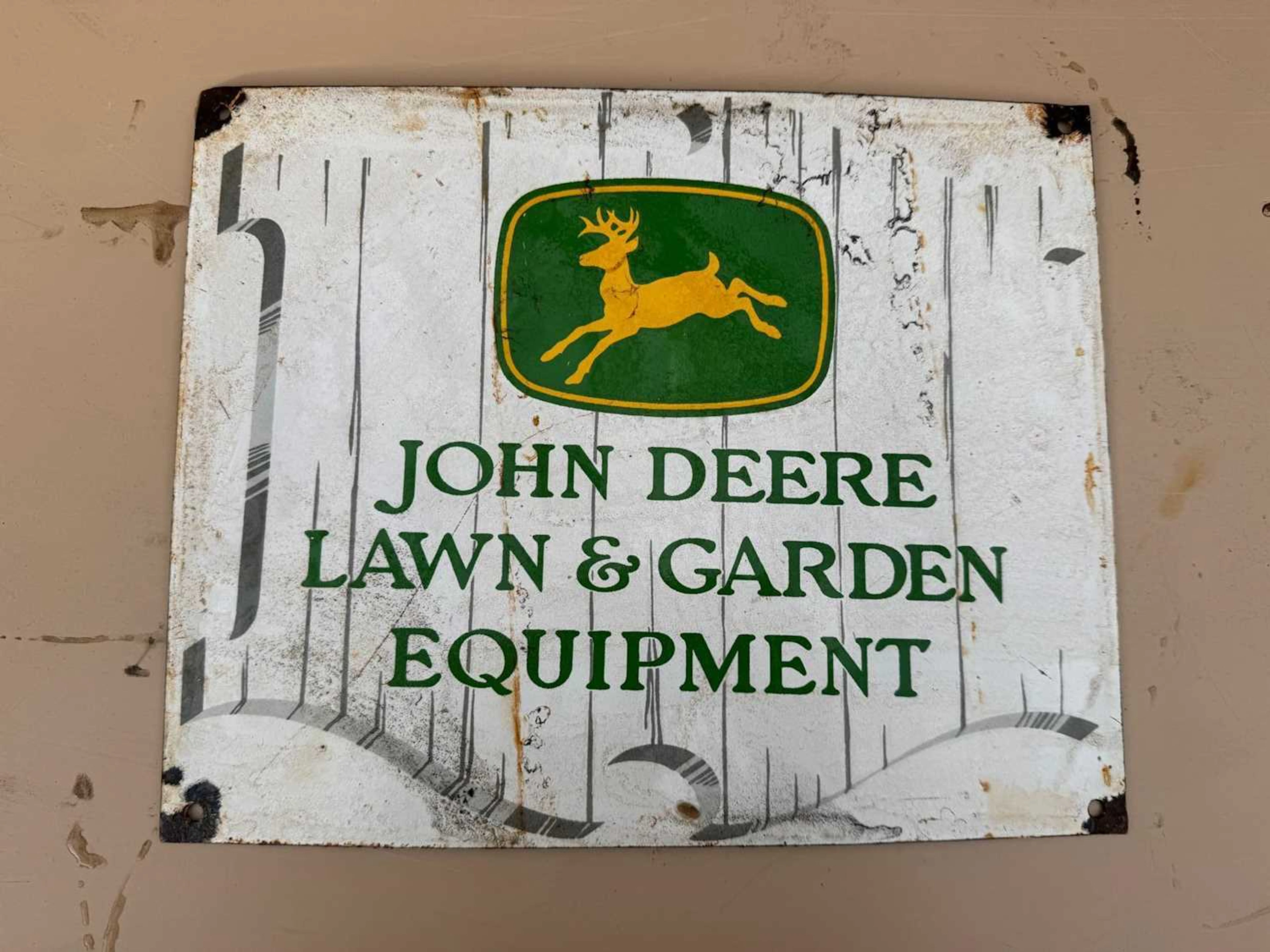 JOHN DEERE LAWN & GARDEN EQUIPMENT REPRODUCTION ENAMEL SIGN 12.5" X 10"
