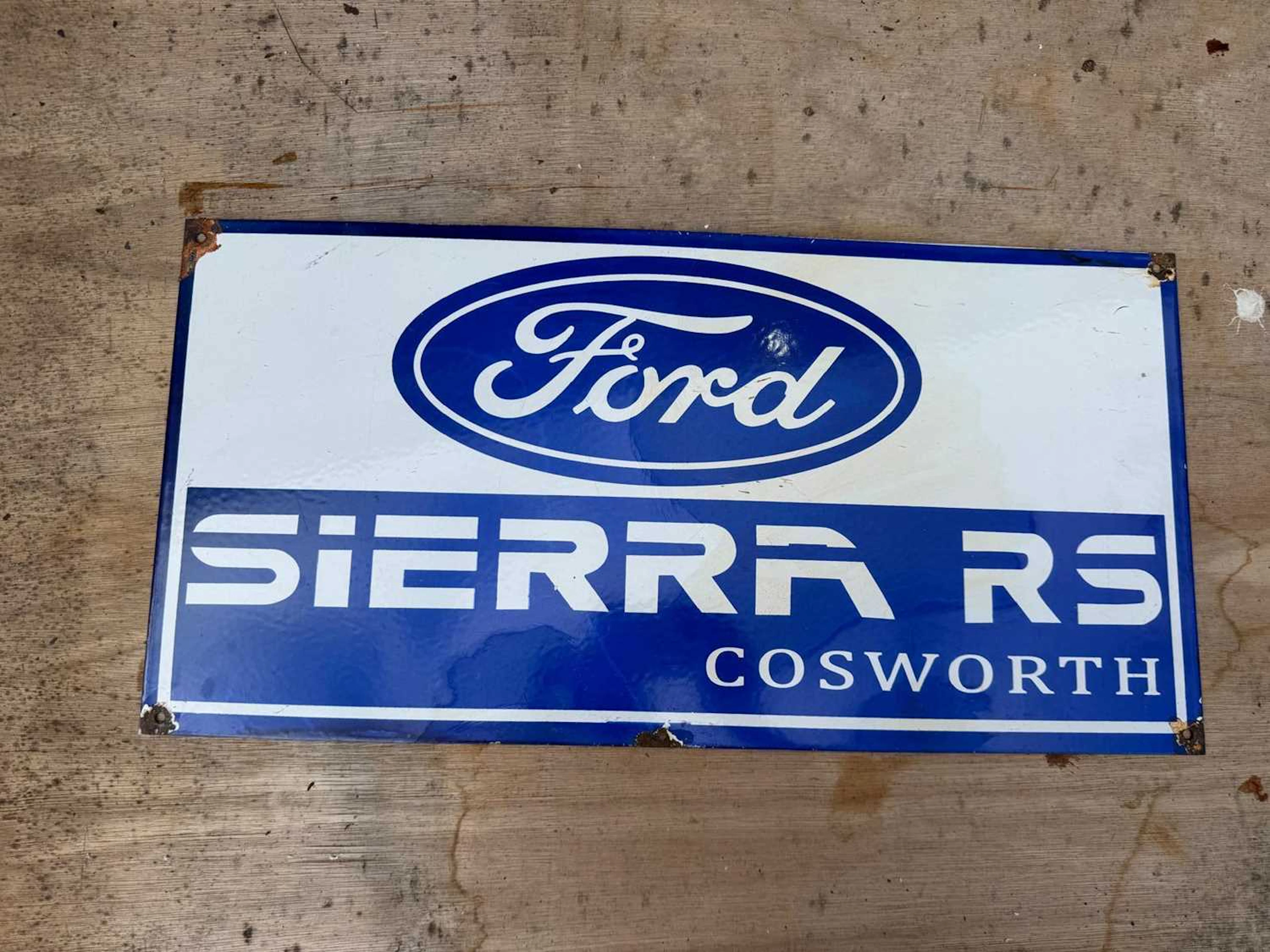 FORD SIERRA COSWORTH , ENAMEL REPRO SIGN 12" X 24"