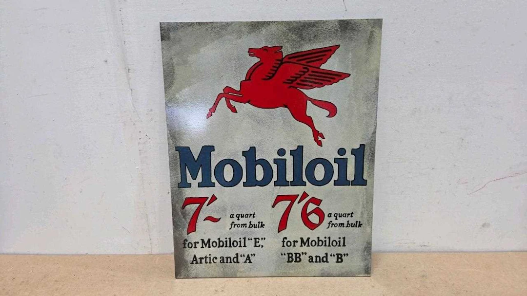 MOBIL OIL WOODEN HAND PAINTED SIGN 24" X 19"