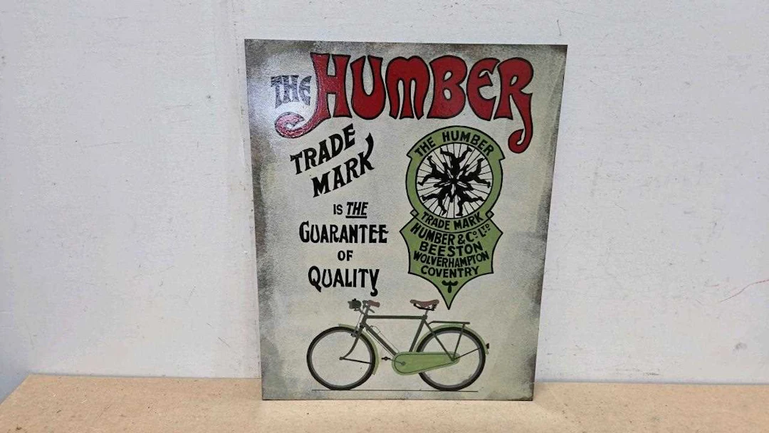HUMBER CYCLES WOODEN HAND PAINTED SIGN 24" X 19"