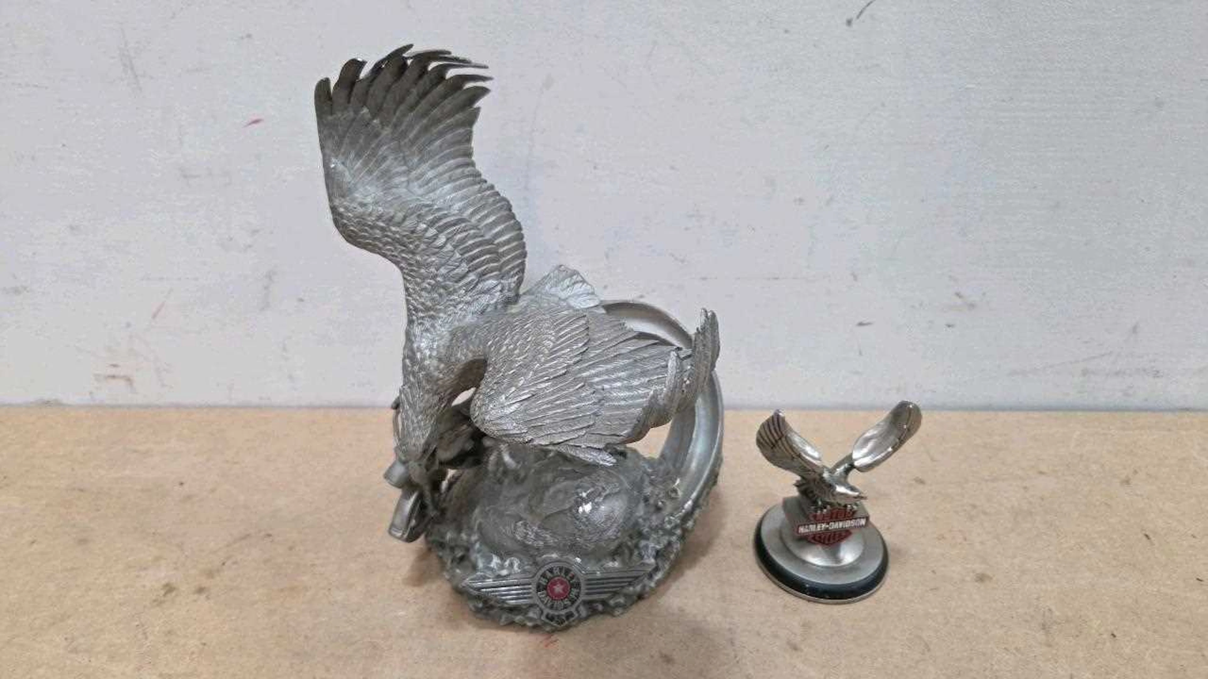 HARLEY DAVIDSON PEWTER EAGLE & SMALL EAGLE 9" & 3.5" TALL
