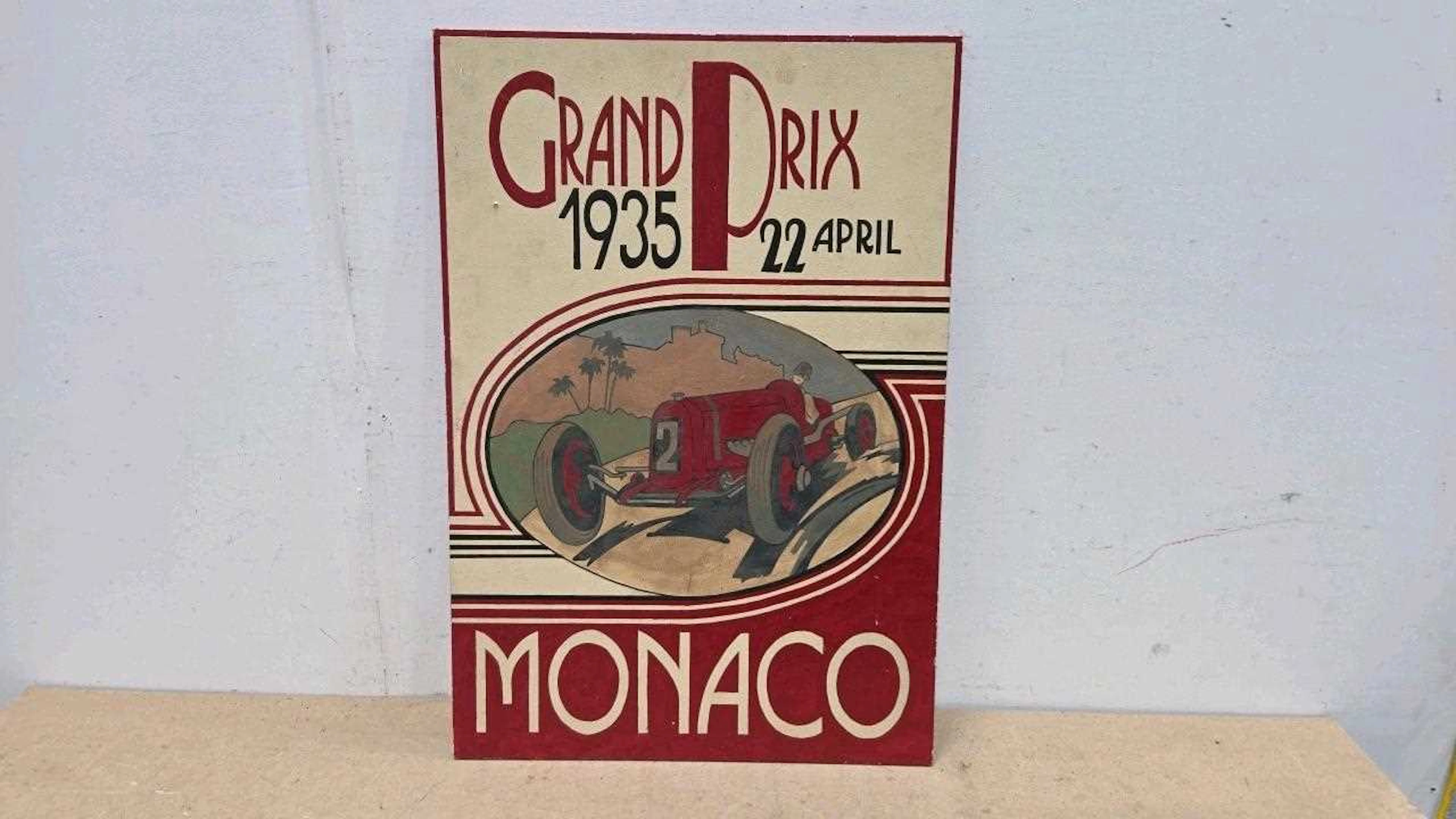 WOODEN HAND PAINTED GRAND PRIX MONACO SIGN 29" X 20"