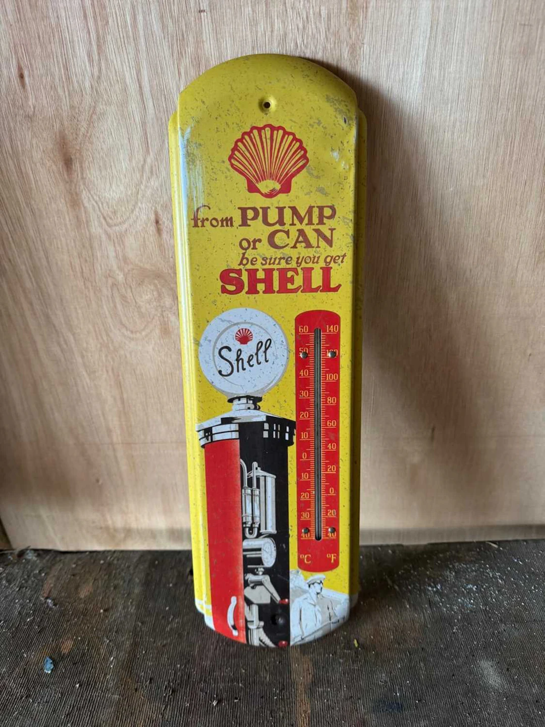 SHELL TIN THERMOMETER 17" X 5"