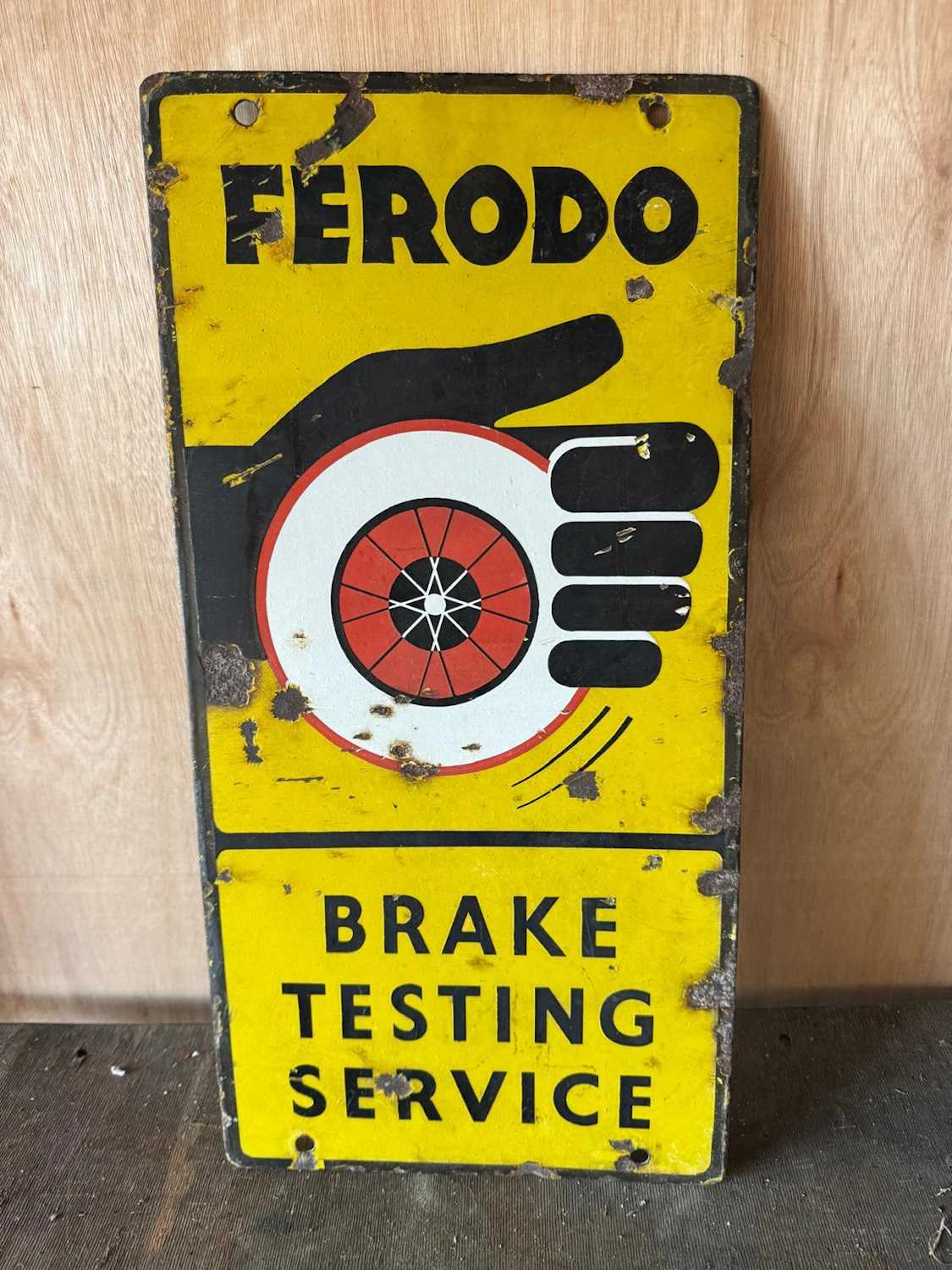 FERODO BRAKES , DOUBLE SIDED ENAMEL SIGN 24" X 12"