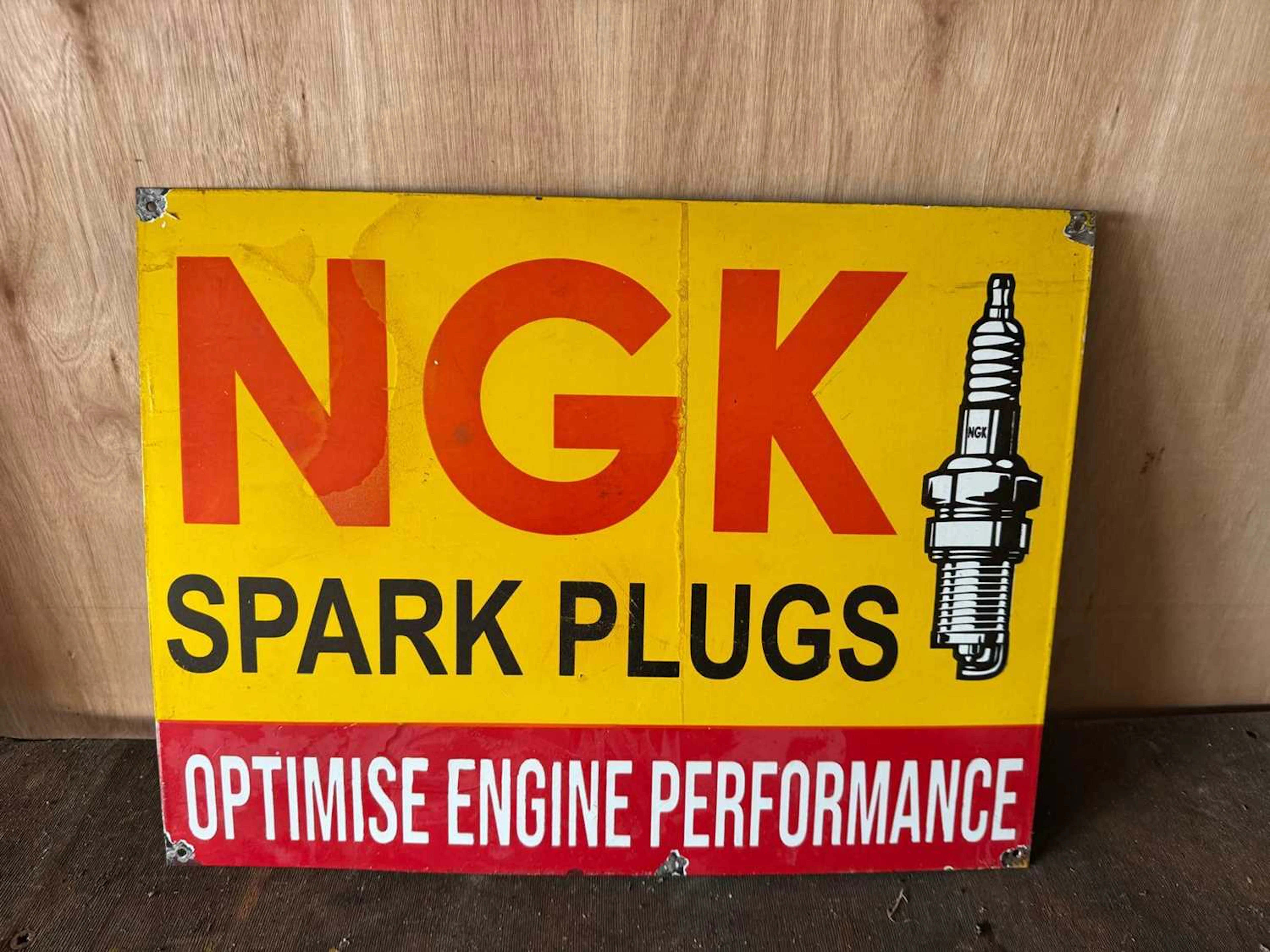 NGK SPARK PLUGS REPRO ENAMEL SIGN 24" X 18"