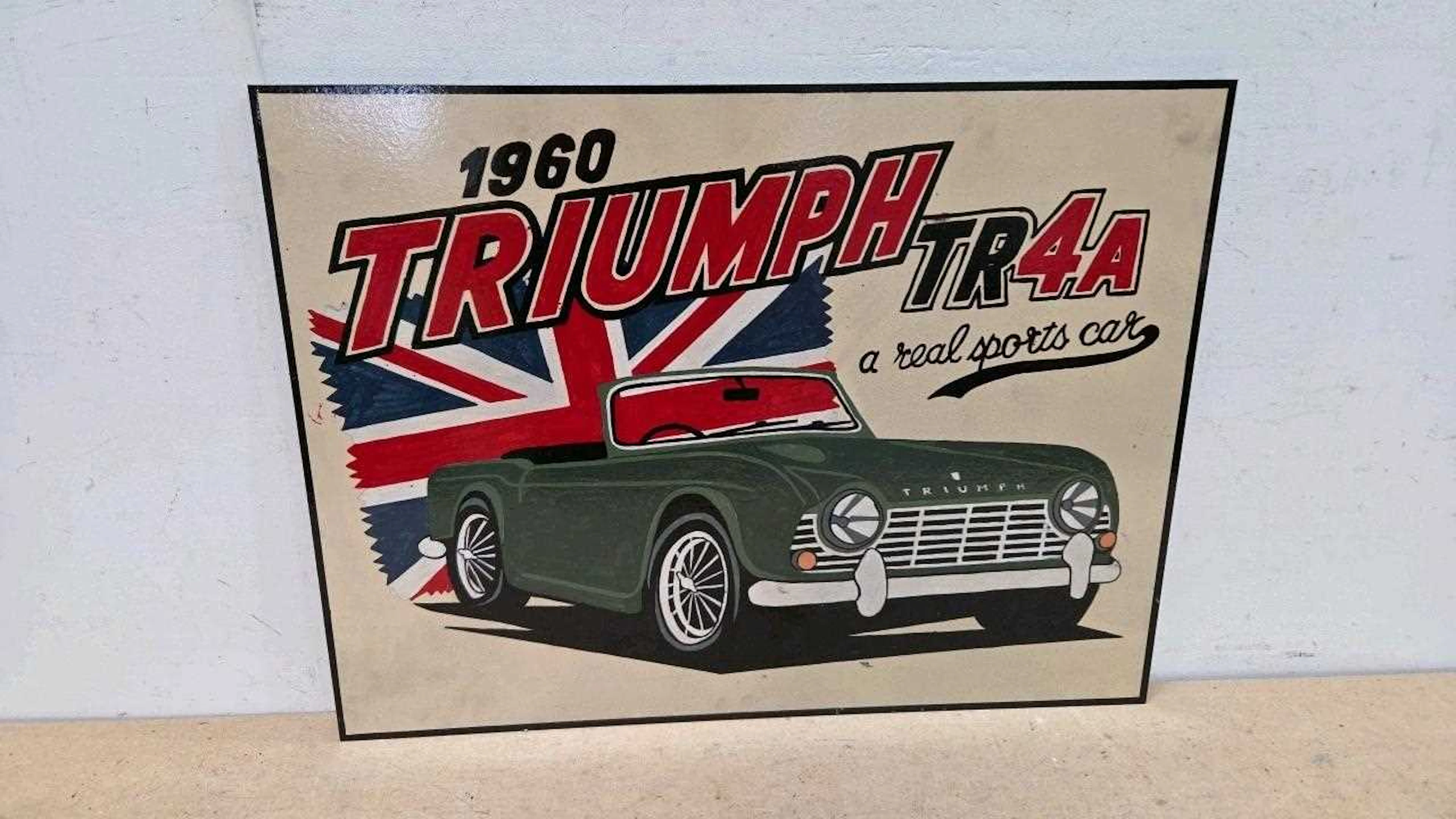 TRIUMPH TR4 WOODEN HAND PAINTED SIGN 24" X 18"