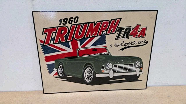 TRIUMPH TR4 WOODEN HAND PAINTED SIGN 24" X 18"
