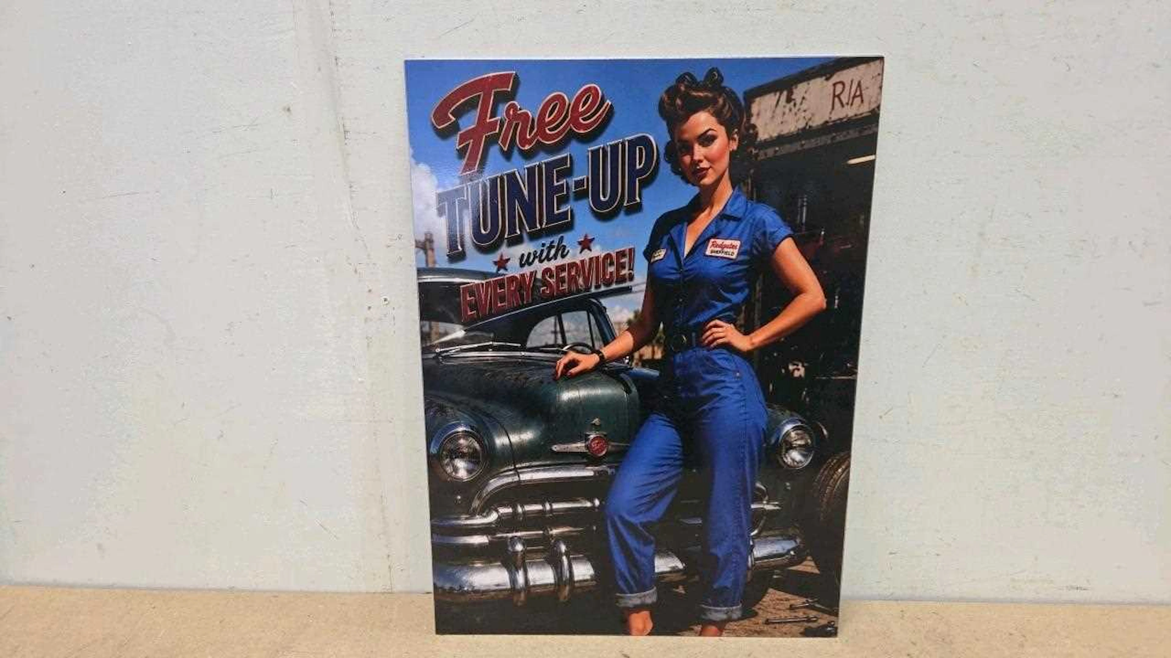 FREE TUNE UP WITH EVERY SERVICE, REPRO STEEL SIGN 22" X 16"