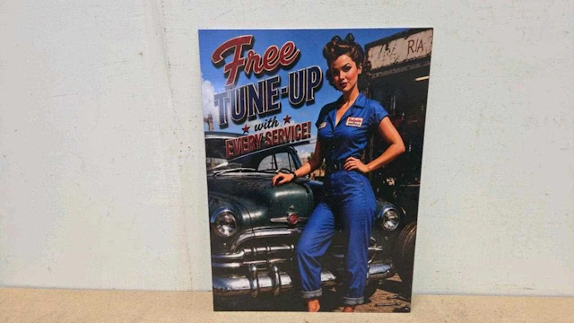 FREE TUNE UP WITH EVERY SERVICE, REPRO STEEL SIGN 22" X 16"