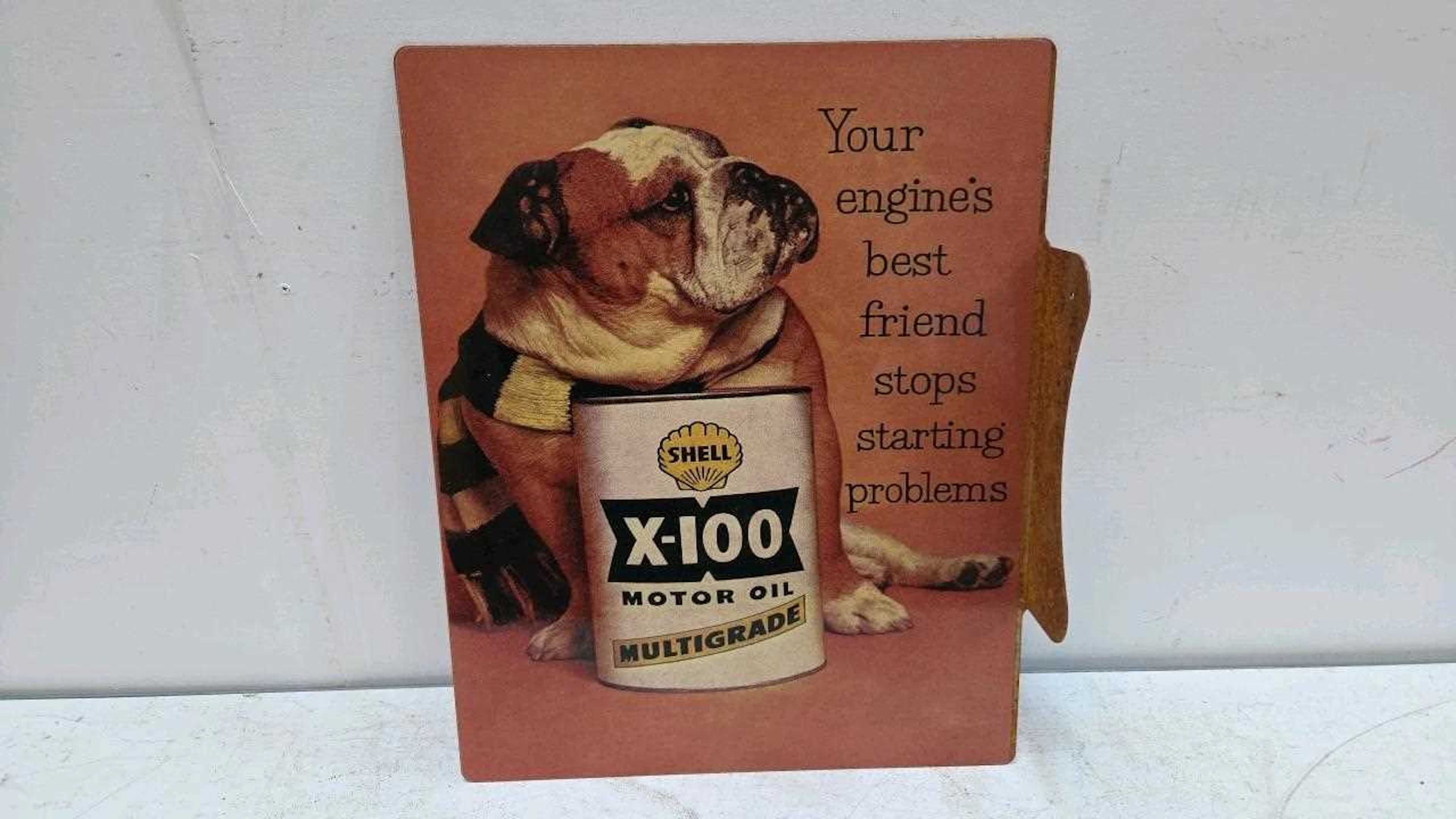 SHELL X-100 MOTOR OIL REPRO , DOUBLE SIDE SIGN 20" X 16"