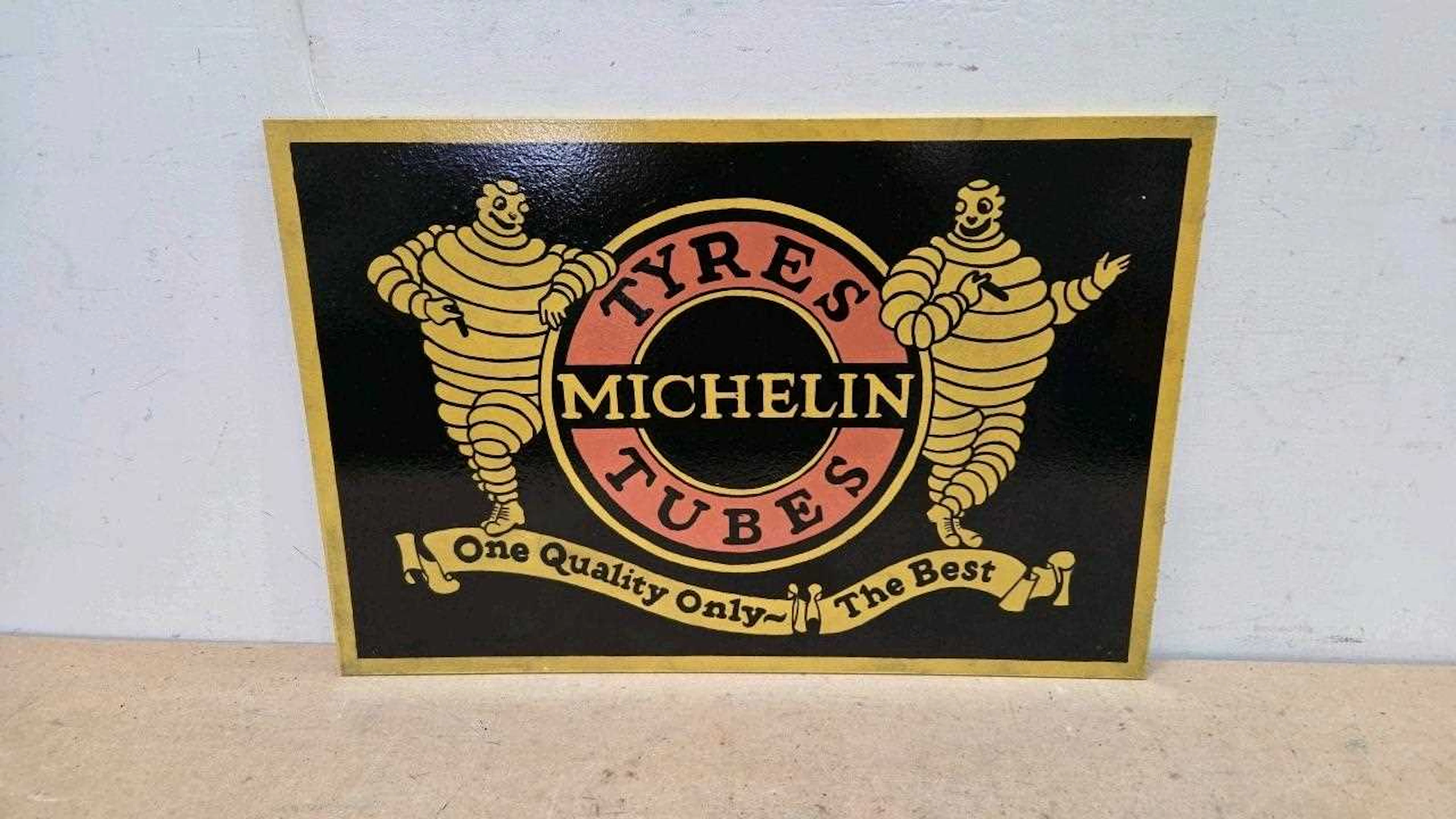 MICHELIN TUBES & TYRES, WOODEN HAND PAINTED SIGN 24" X 16"