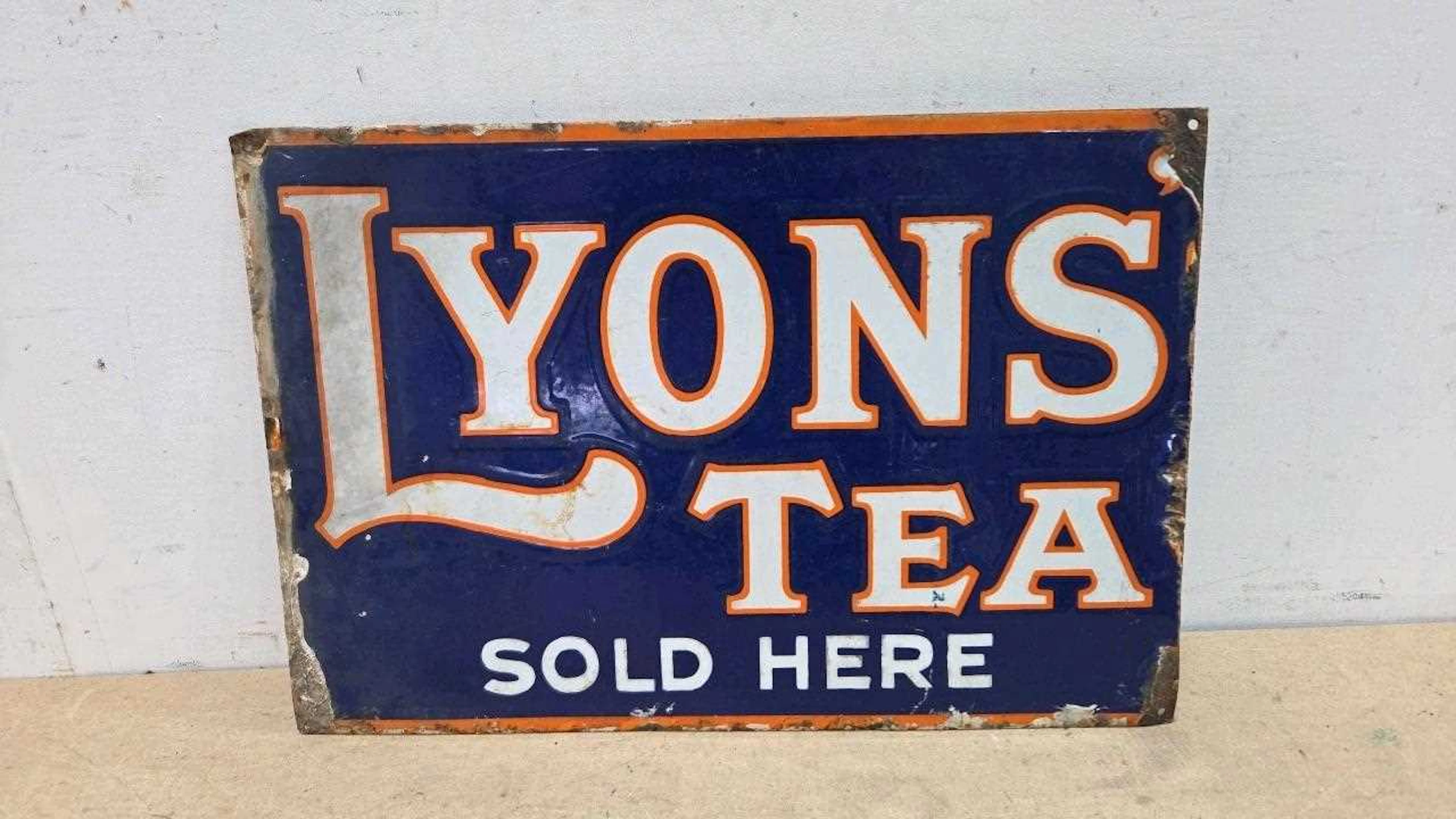 LYON'S TEA , DOUBLE SIDED ENAMEL SIGN 17.5" X 12"