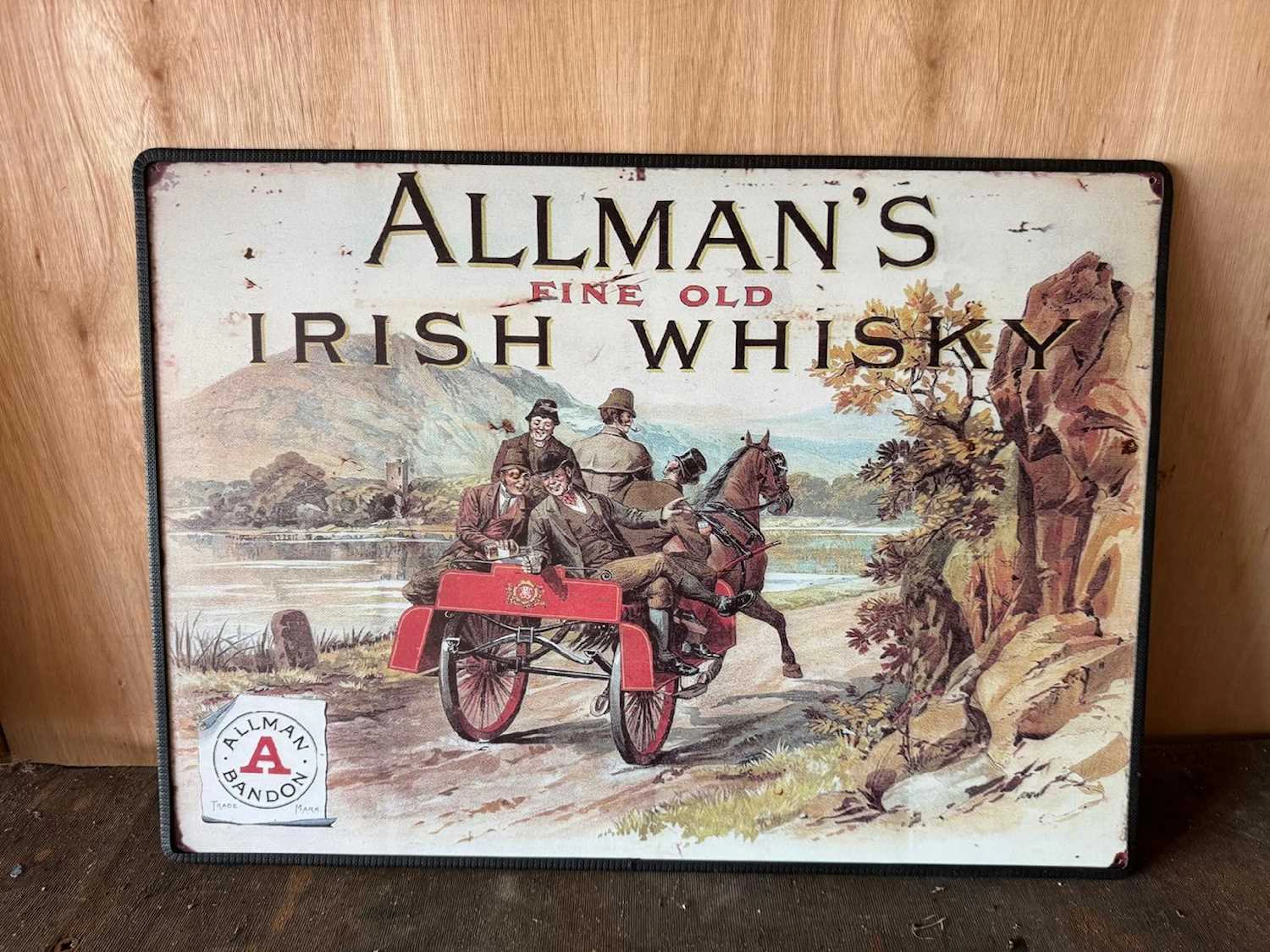 ALL MAN'S IRISH WHISKY, METAL REPRO SIGN 28" X 20"
