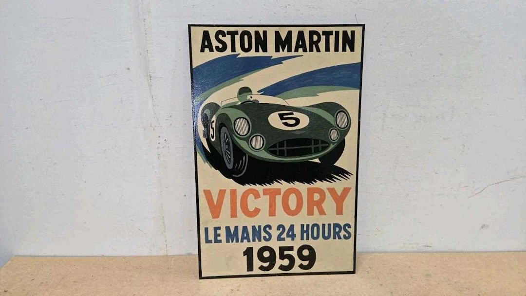 ASTON MARTIN WOODEN HAND PAINTED SIGN 24" X 16"