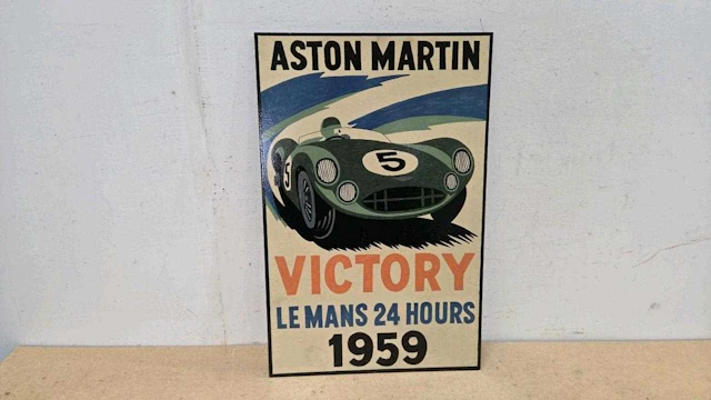 ASTON MARTIN WOODEN HAND PAINTED SIGN 24" X 16"