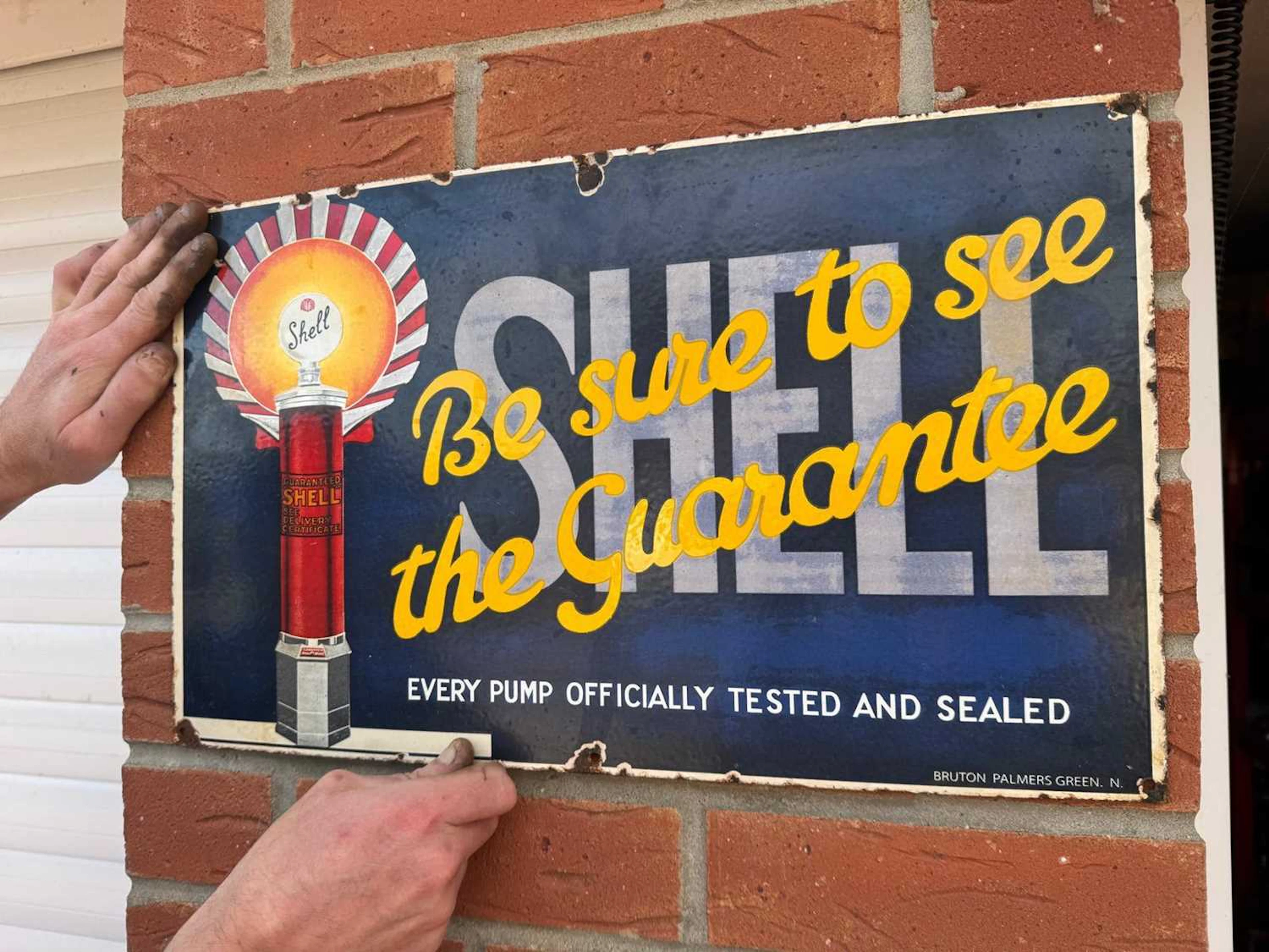 SHELL GUARANTEE , ENAMEL REPRO SIGN 20" X 12"