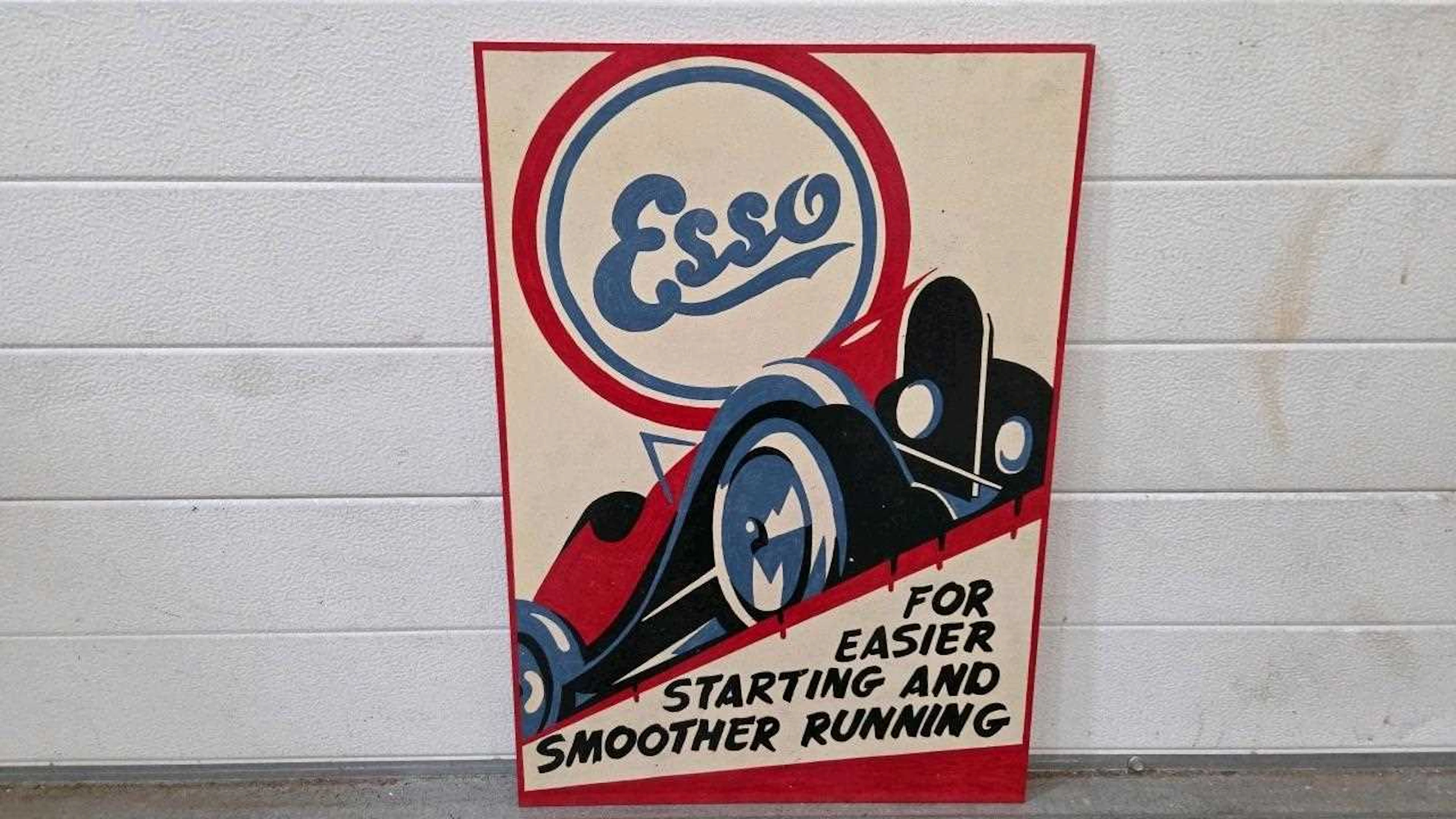 WOODEN HAND PAINTED , ESSO FOR EASIER STARTING SIGN 23" X 16"