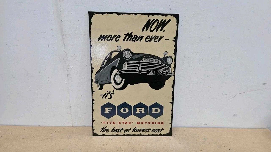 FORD ZODIAC WOODEN HAND PAINTED SIGN 24" X 16"