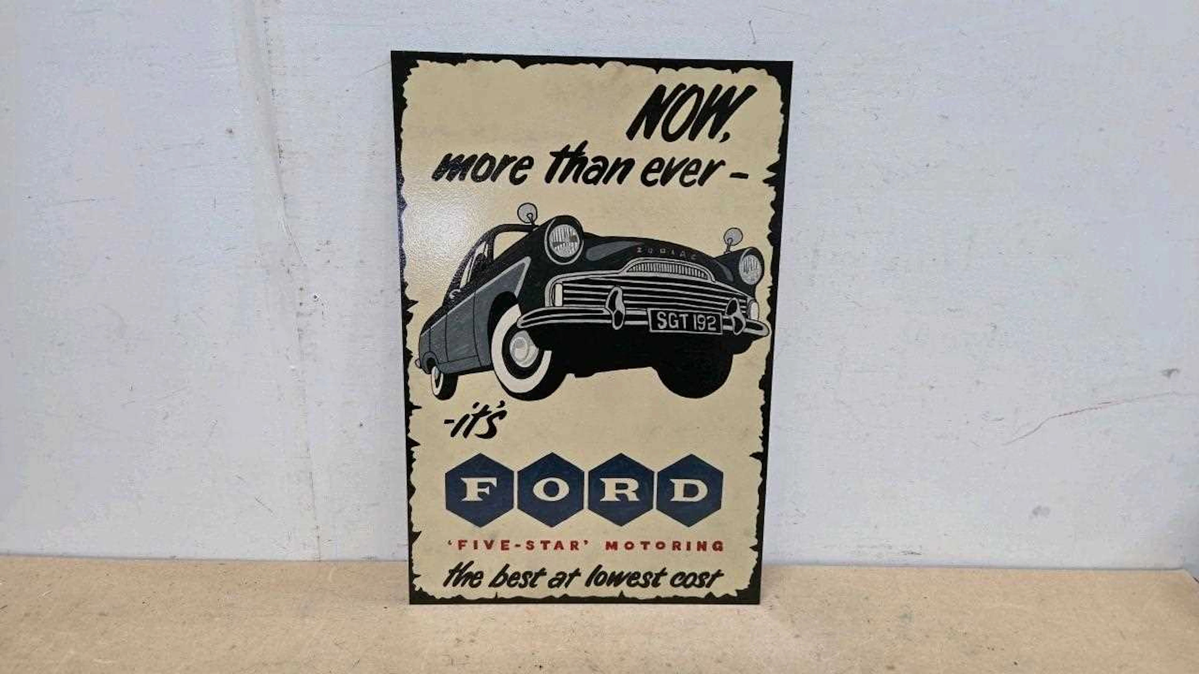 FORD ZODIAC WOODEN HAND PAINTED SIGN 24" X 16"