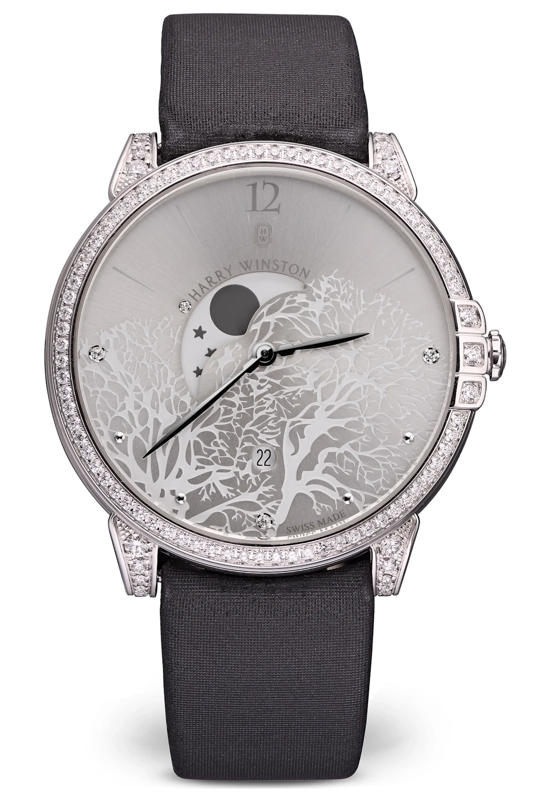 Harry Winston Midnight Moon Phase 18K White Gold & Diamonds Ladies Watch