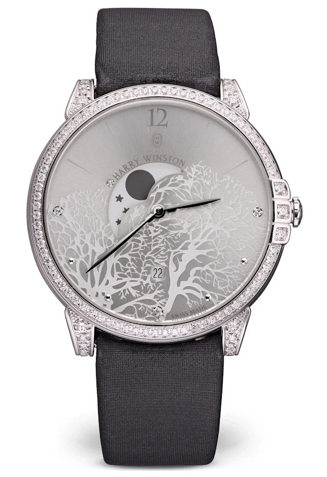 Harry Winston Midnight Moon Phase 18K White Gold & Diamonds Ladies Watch