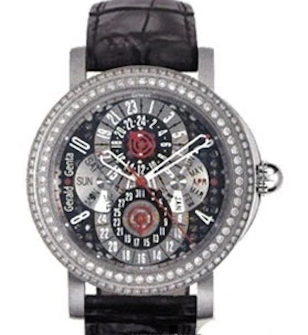 Gerald Genta 18 Arena Perpetual Calendar GMT 18K White Gold & Diamonds
