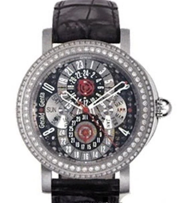 Gerald Genta 18 Arena Perpetual Calendar GMT 18K White Gold & Diamonds