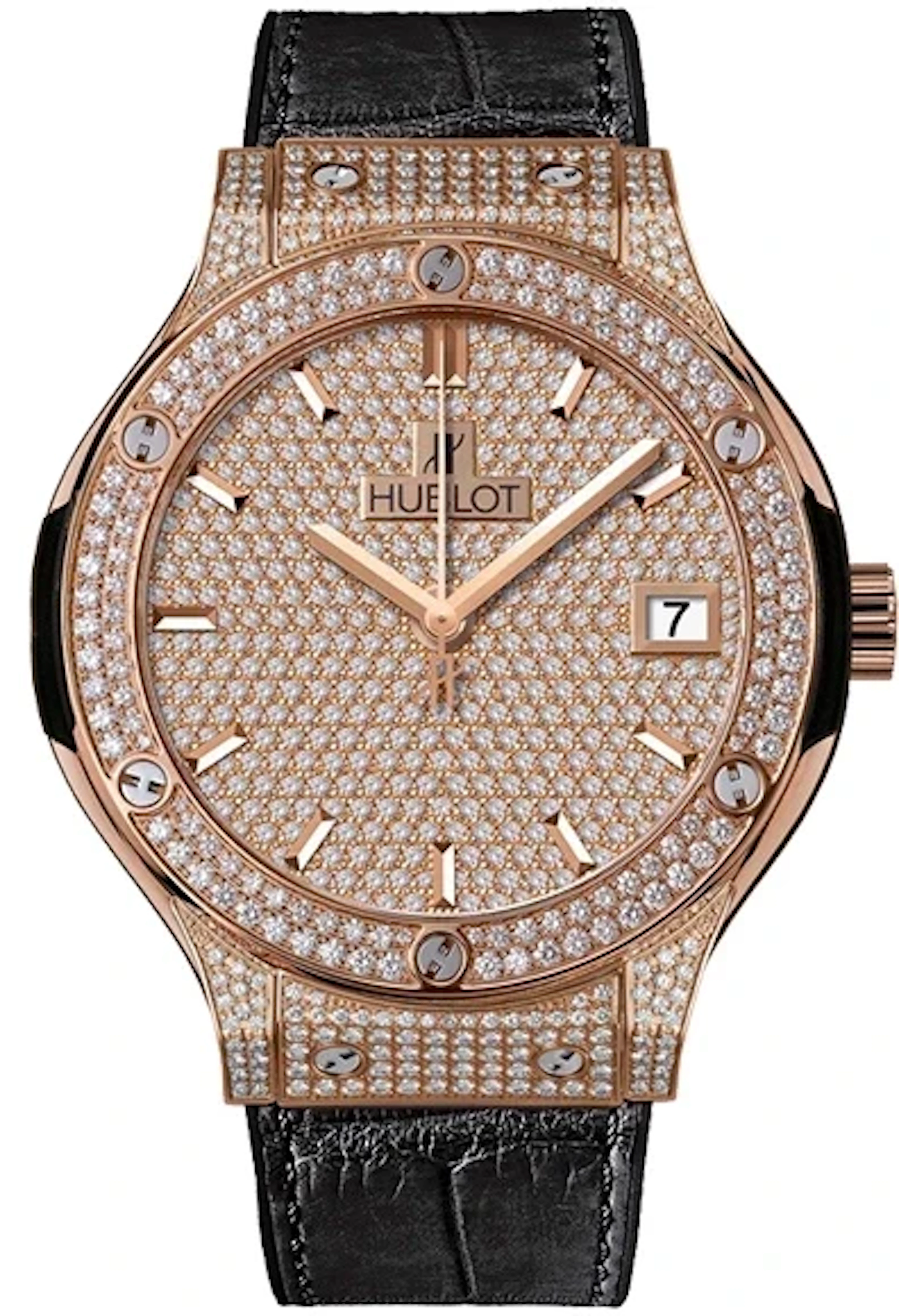 Hublot Classic Fusion King Gold Full Pave 18K Rose Gold & Diamonds Lady's Watch