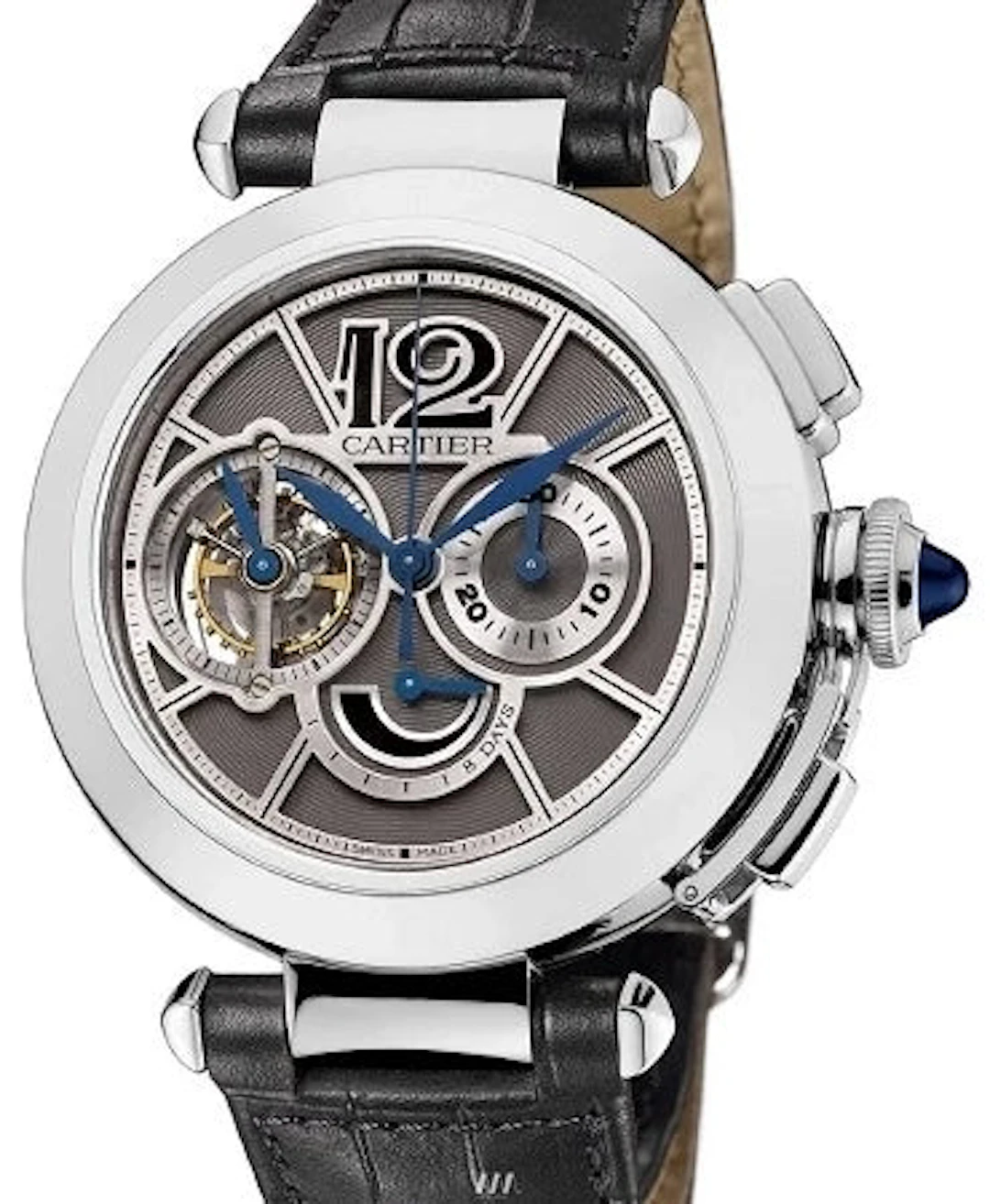 Cartier Pasha Flying Tourbillon Skeleton Chronograph 18K White Men's Watch