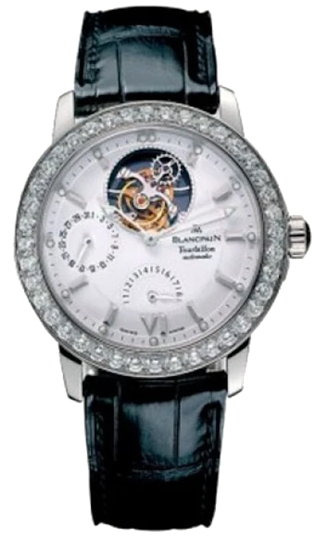 Blancpain Leman Tourbillon Power Reserve 18K White Gold & Diamonds Mens Watch