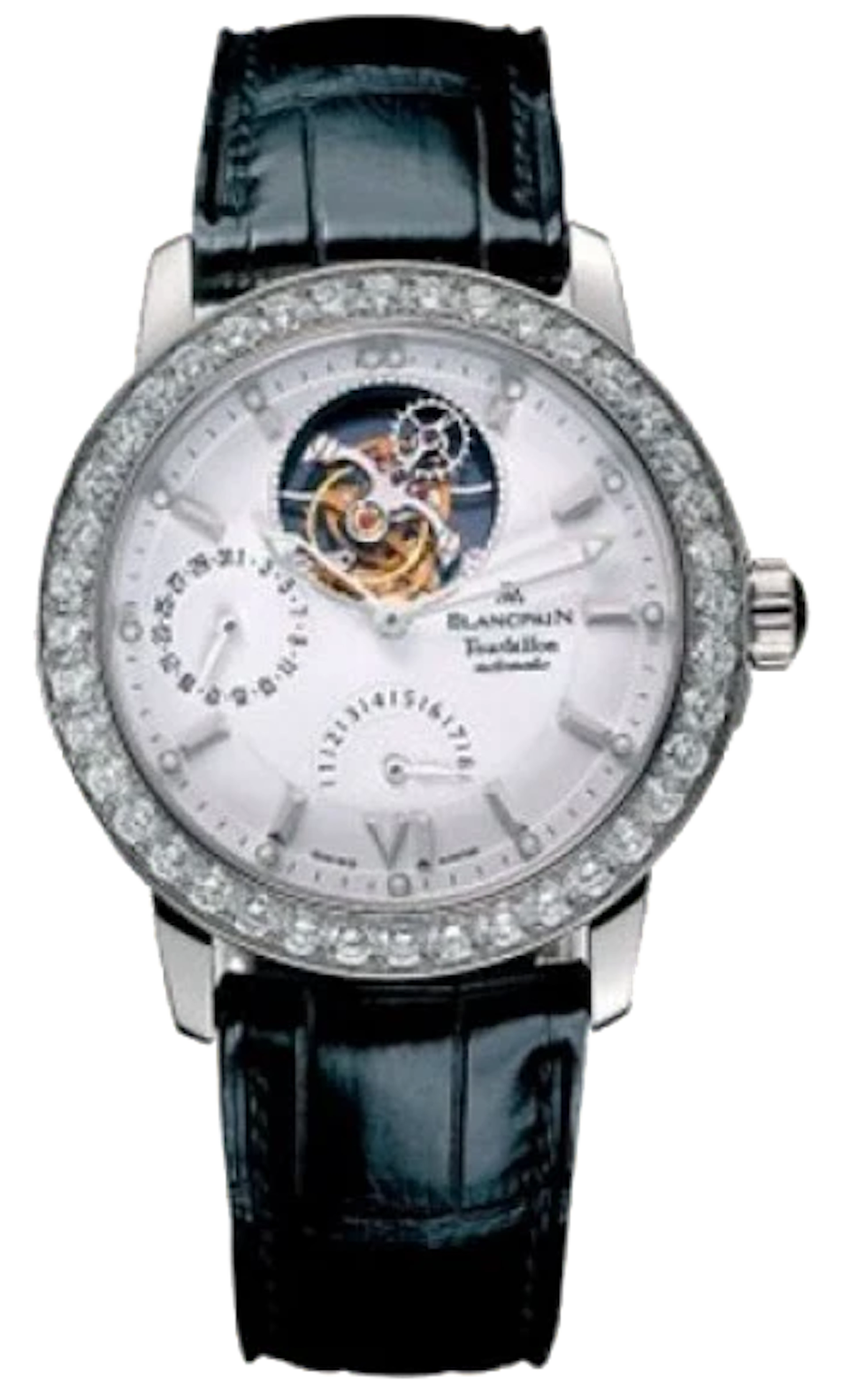 Blancpain Leman Tourbillon Power Reserve 18K White Gold & Diamonds Mens Watch