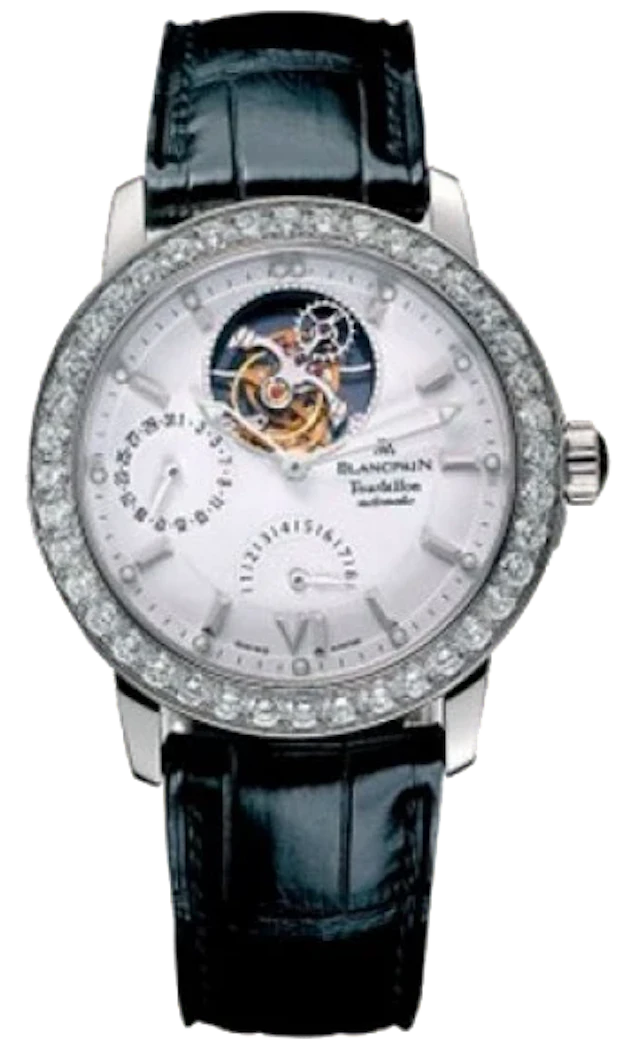 Blancpain Leman Tourbillon Power Reserve 18K White Gold & Diamonds Mens Watch