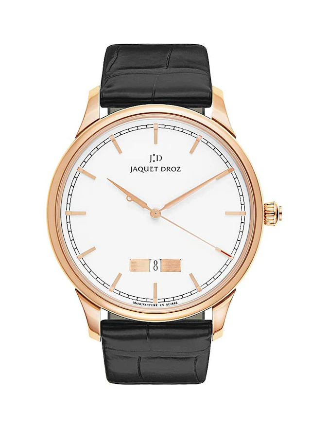 Jaquet Droz Grande Heure Minute Quantieme Ivory Enamel 18K Rose Gold