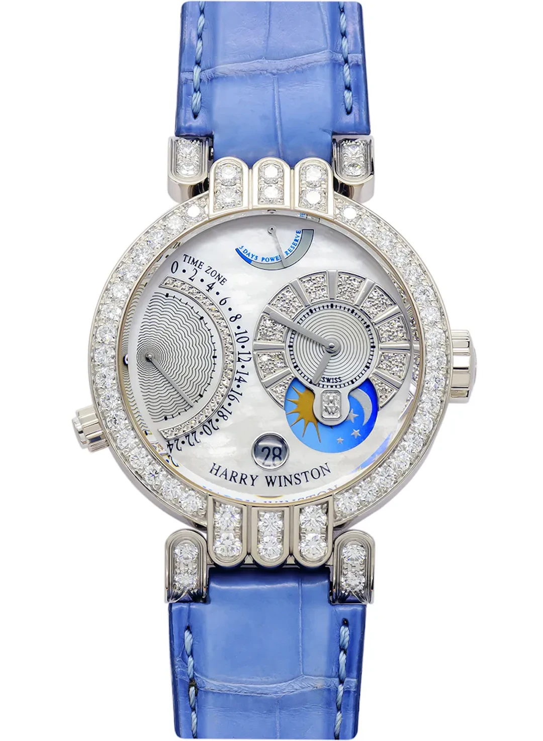 Harry Winston Premier Excenter Timezone 18K White Gold & Diamonds Lady's Watch