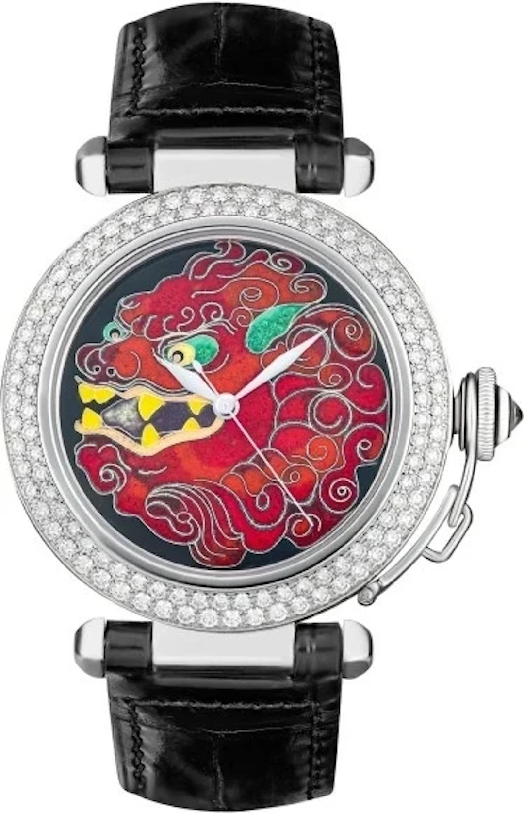 Cartier Pasha Cloisonne Enamel 18K White Gold & Diamonds Lady's Watch