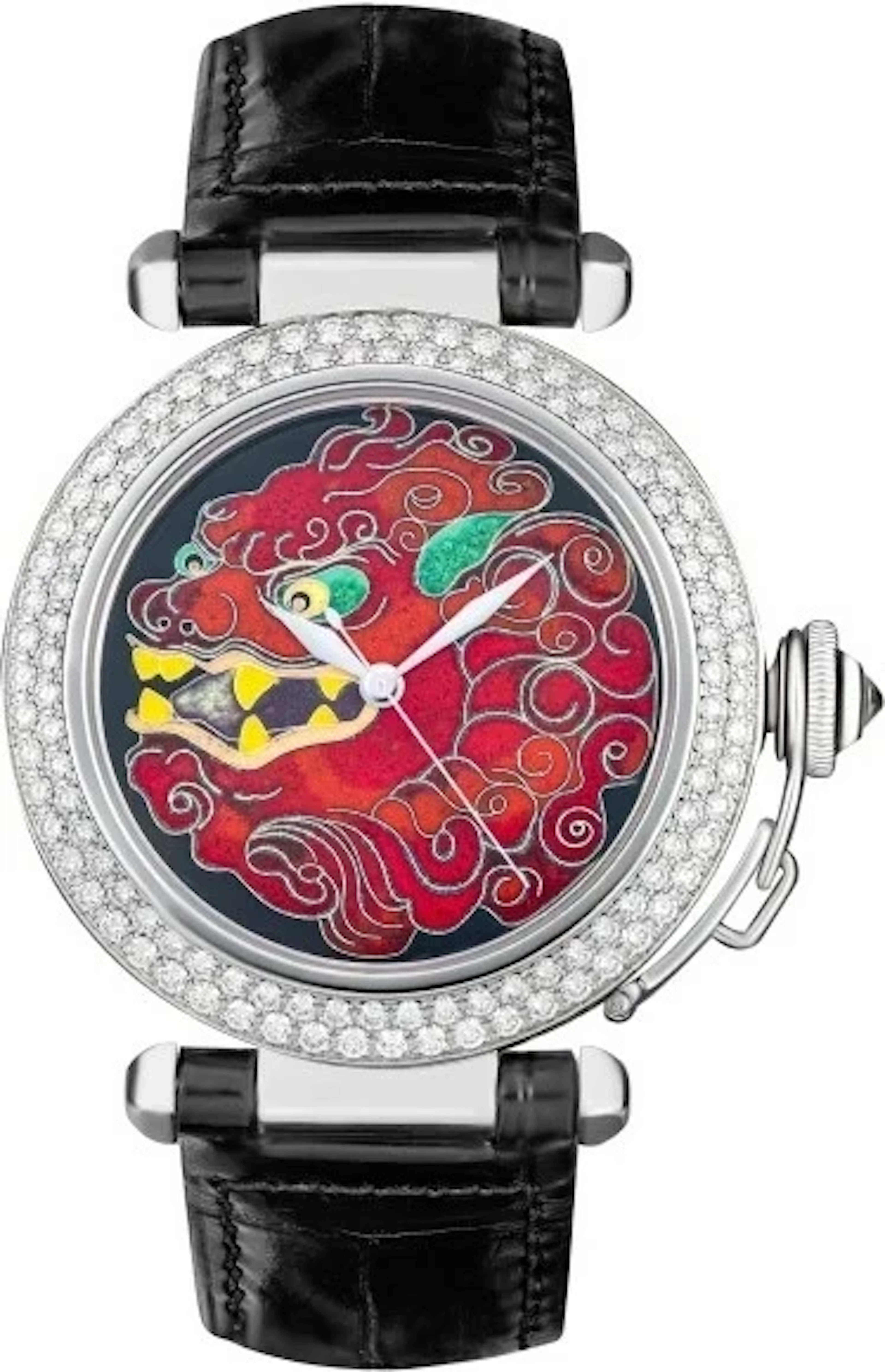 Cartier Pasha Cloisonne Enamel 18K White Gold & Diamonds Lady's Watch