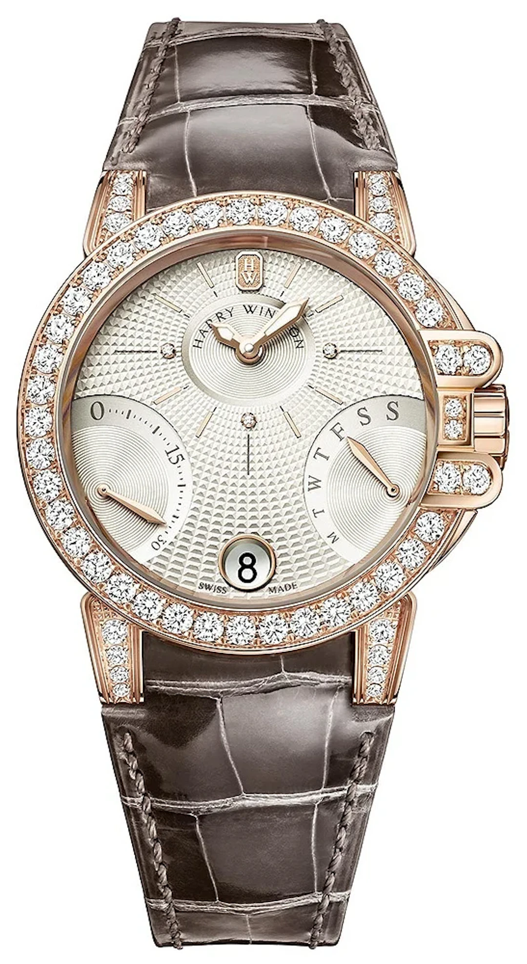 Harry Winston Ocean Biretrograde 18K Rose Gold Diamonds Ladies Watch