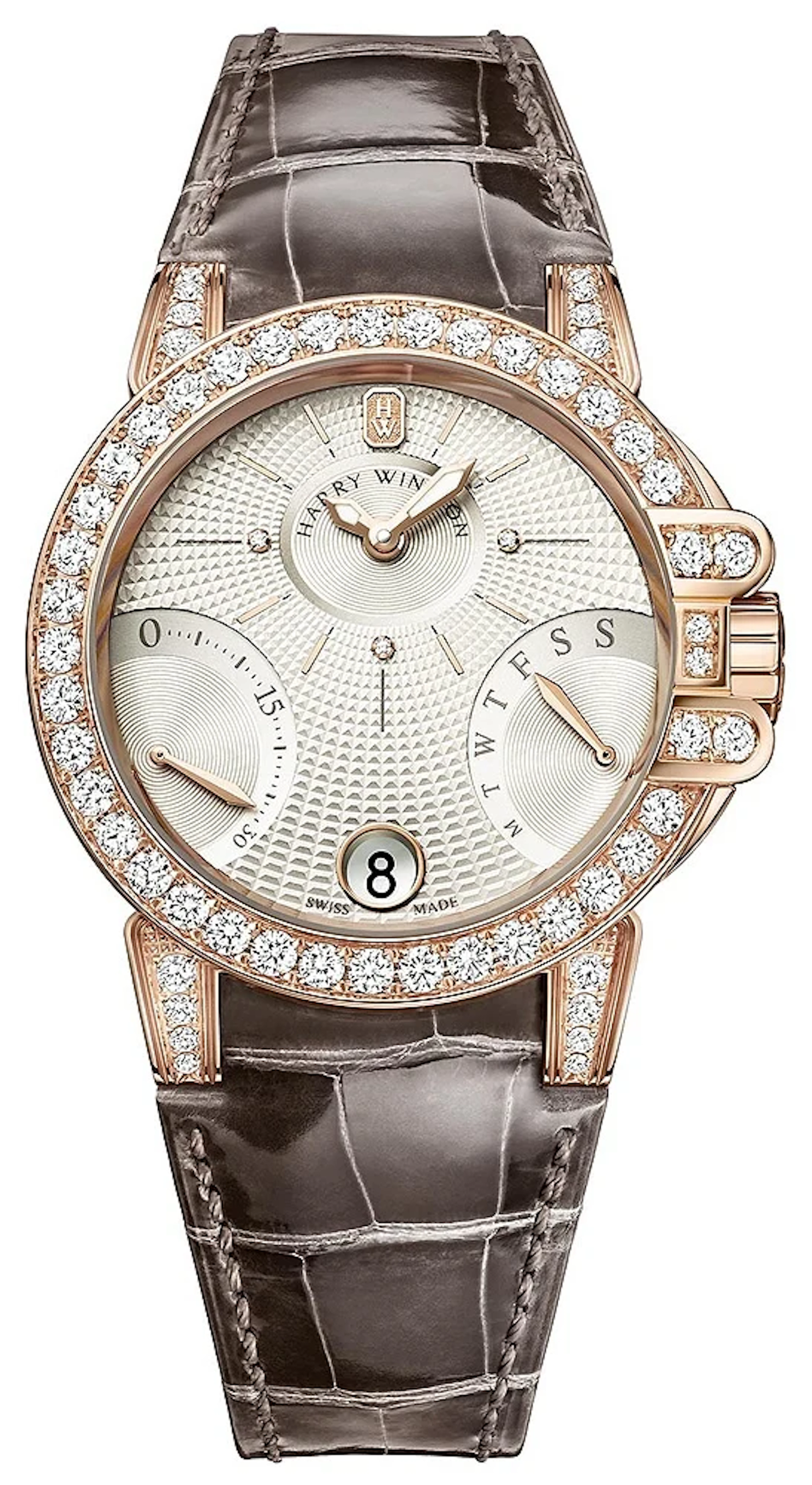 Harry Winston Ocean Biretrograde 18K Rose Gold Diamonds Ladies Watch