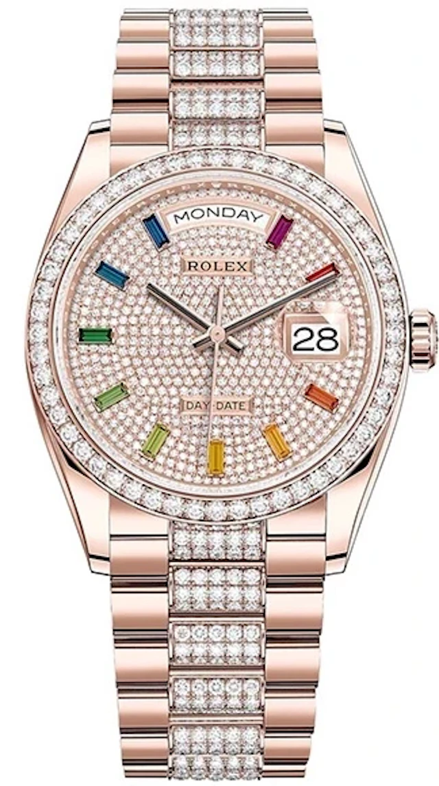 Rolex Day-Date 18K Rose Gold & Diamonds & Sapphires Lady's Watch