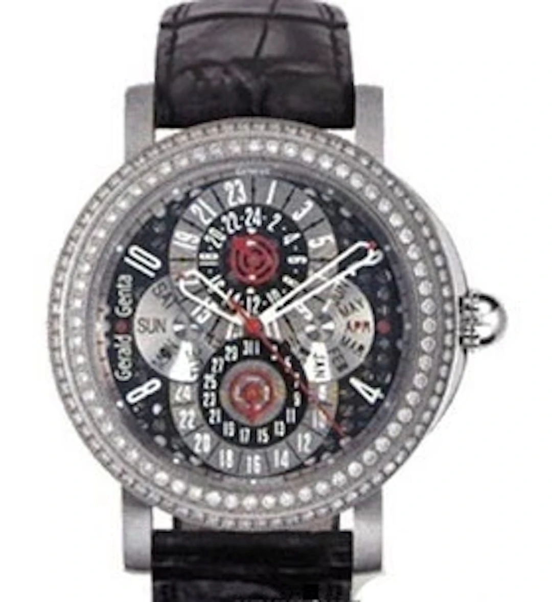Gerald Genta 18 Arena Perpetual Calendar GMT 18K White Gold & Diamonds