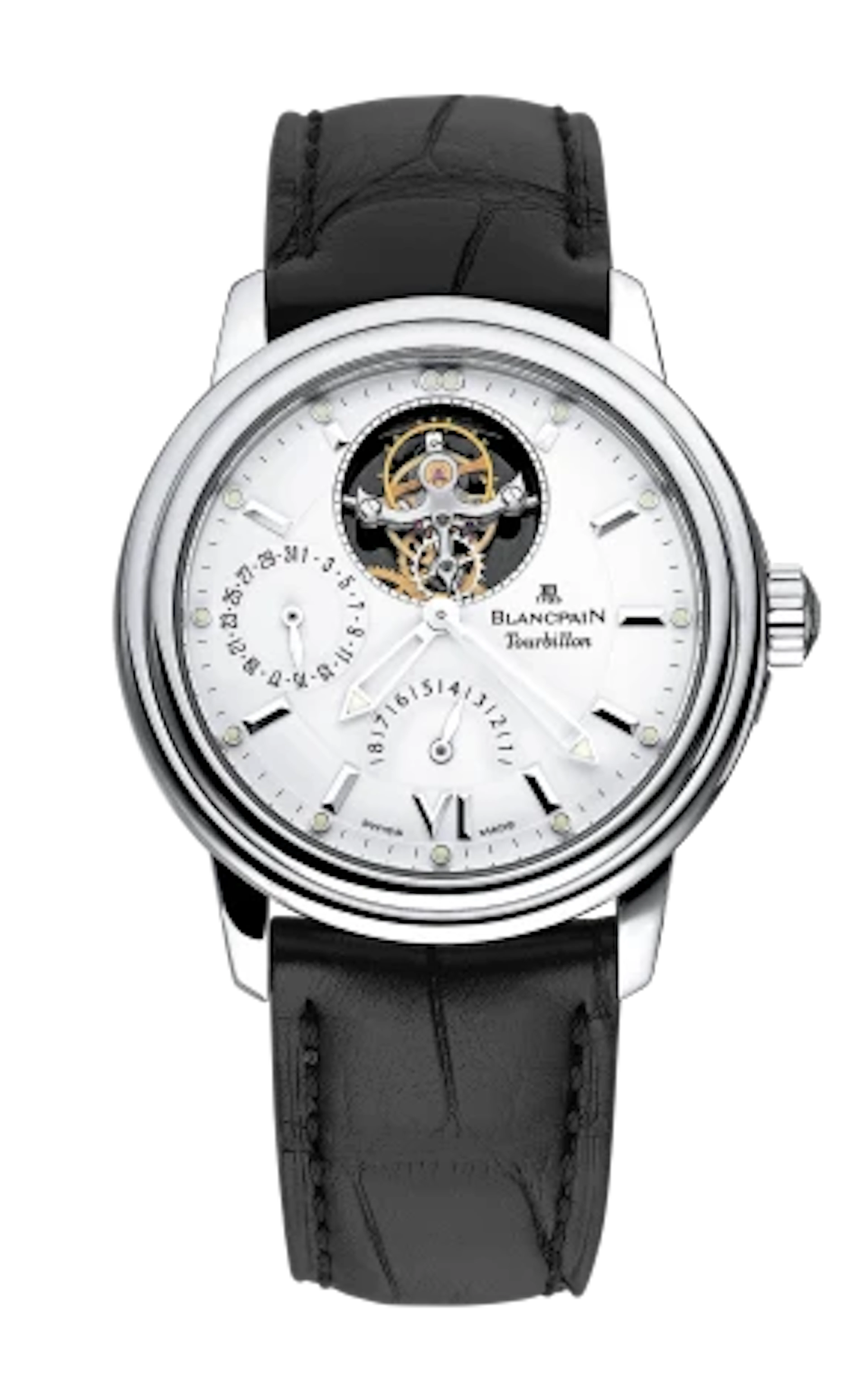 Blancpain Leman Tourbillon Power Reserve 18K White Gold Mens Watch