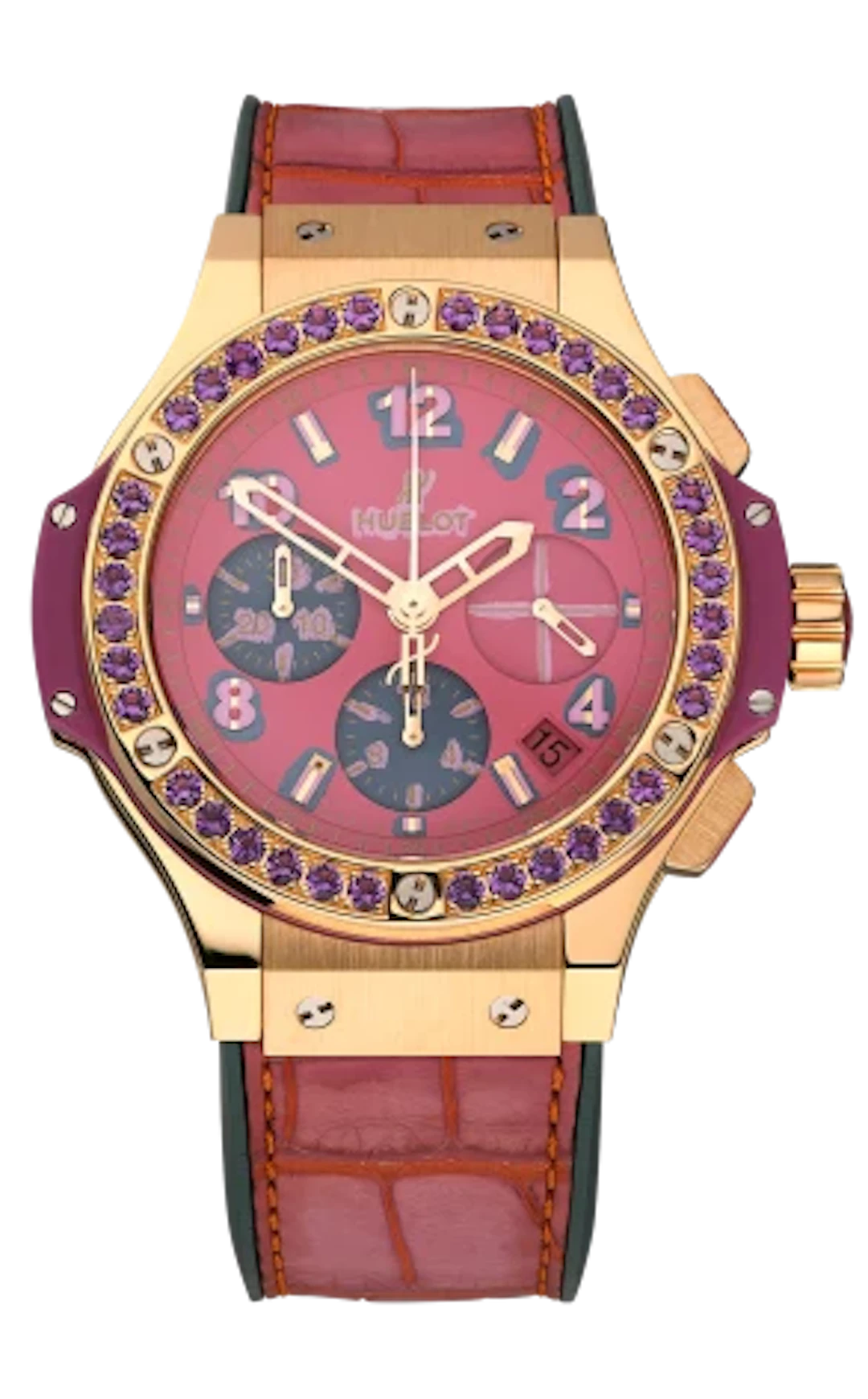 Hublot Big Bang Pop Art Chronograph 18K Yellow Gold & Amethysts Lady's Watch