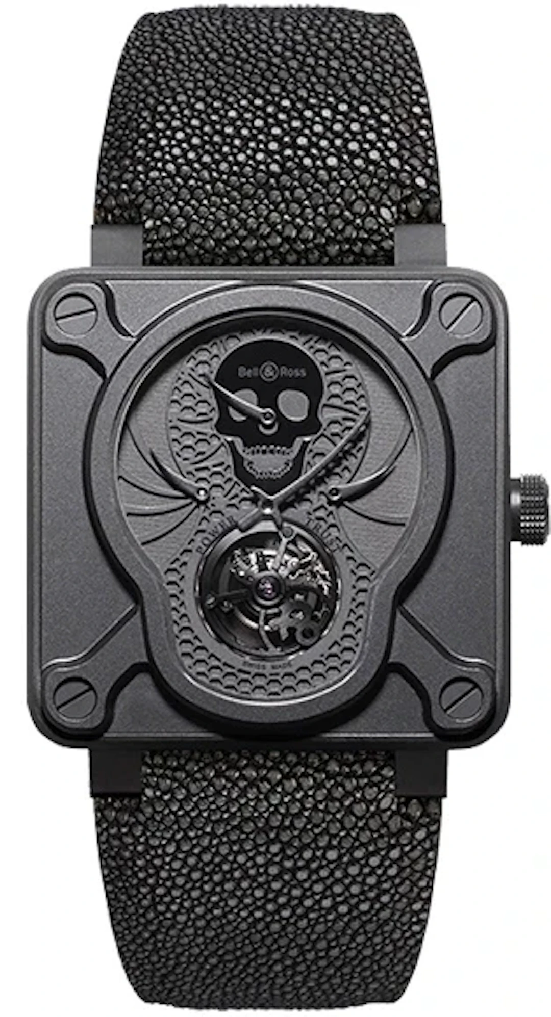 Bell & Ross BR Instrument 01 Tourbillon Skull DLC Titanium Men's Watch