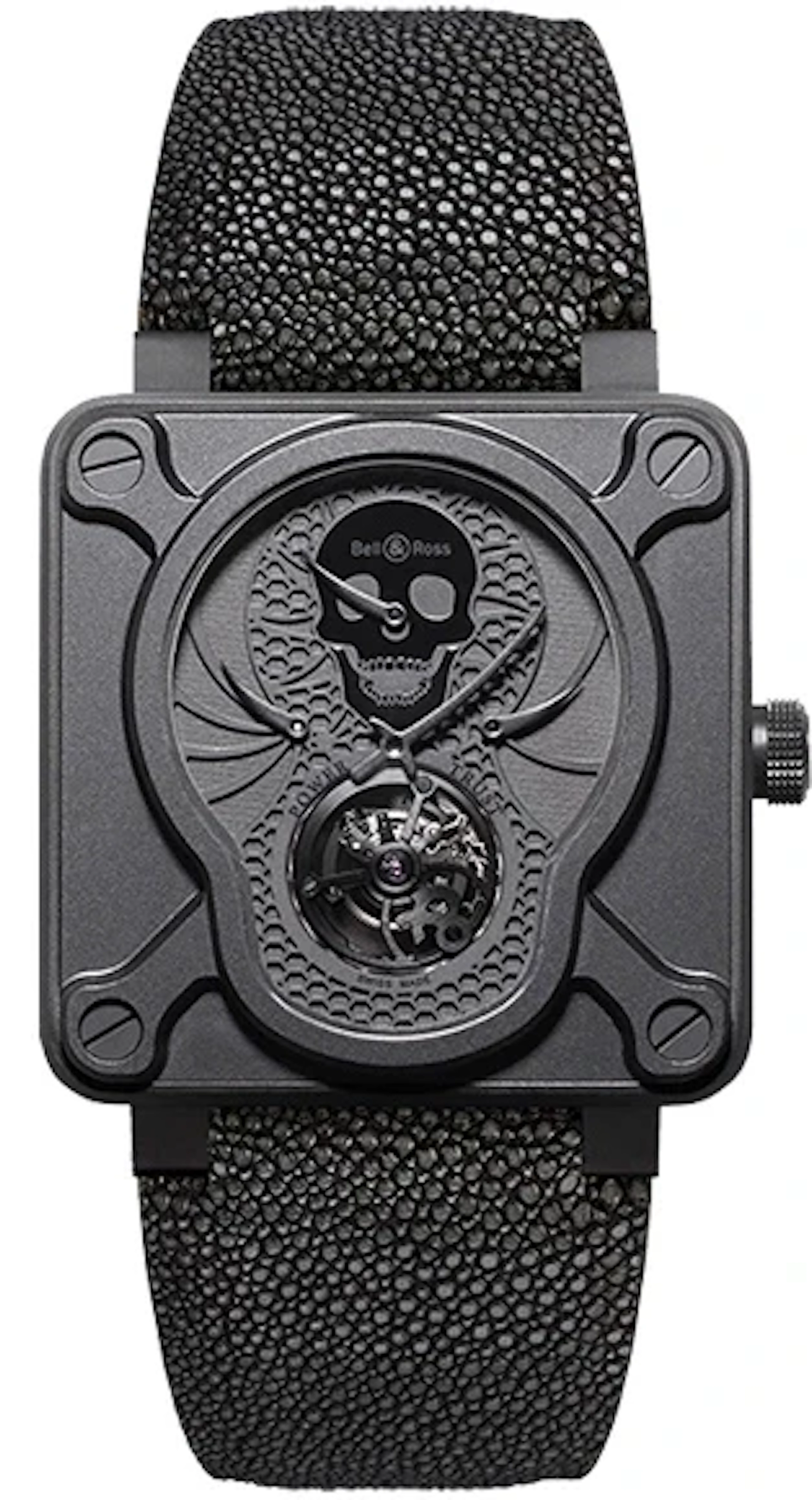 Bell & Ross BR Instrument 01 Tourbillon Skull DLC Titanium Men's Watch
