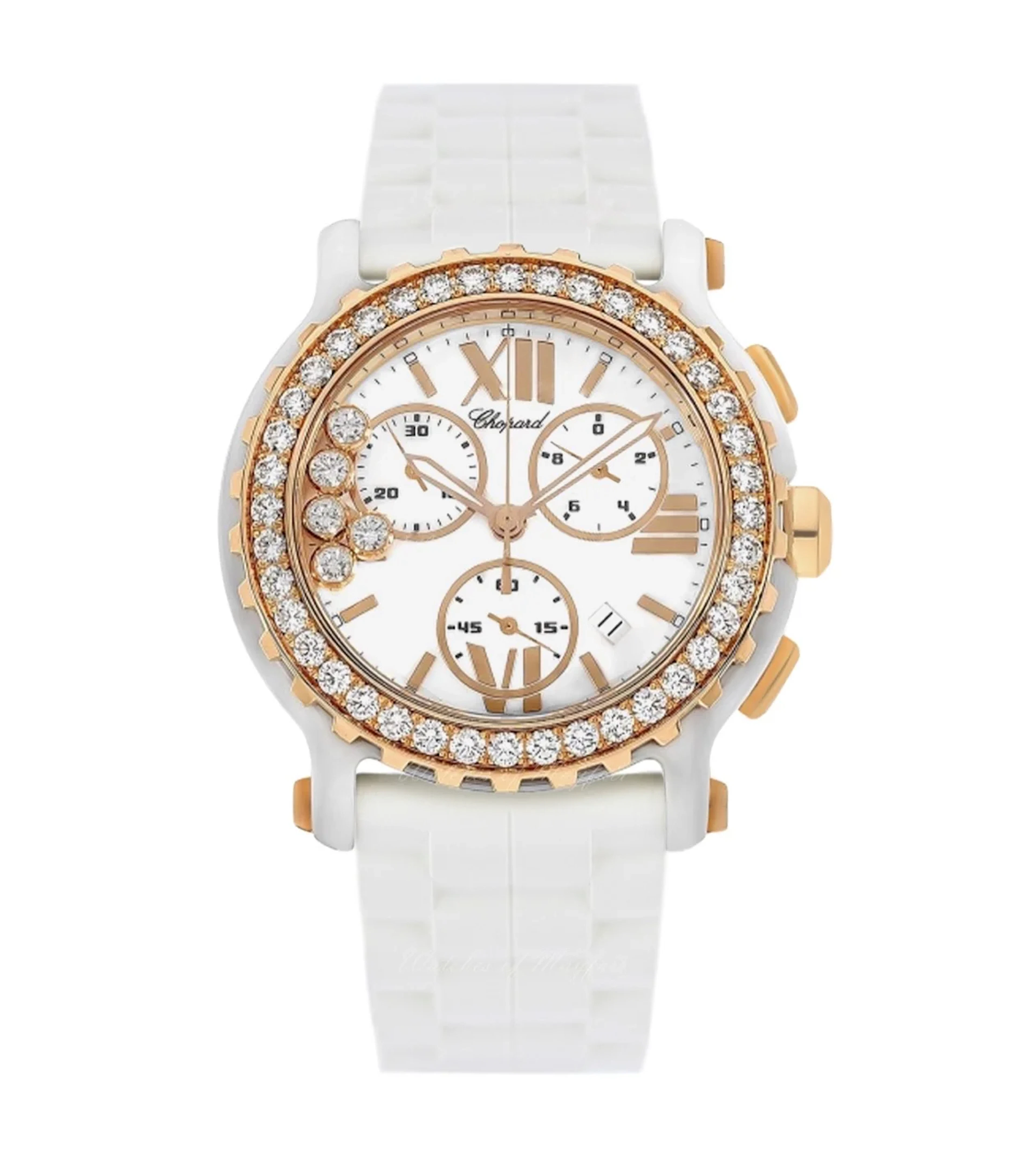 Chopard Happy Sport Chronograph Ceramic & 18K Rose Gold & Diamonds Lady's Watch