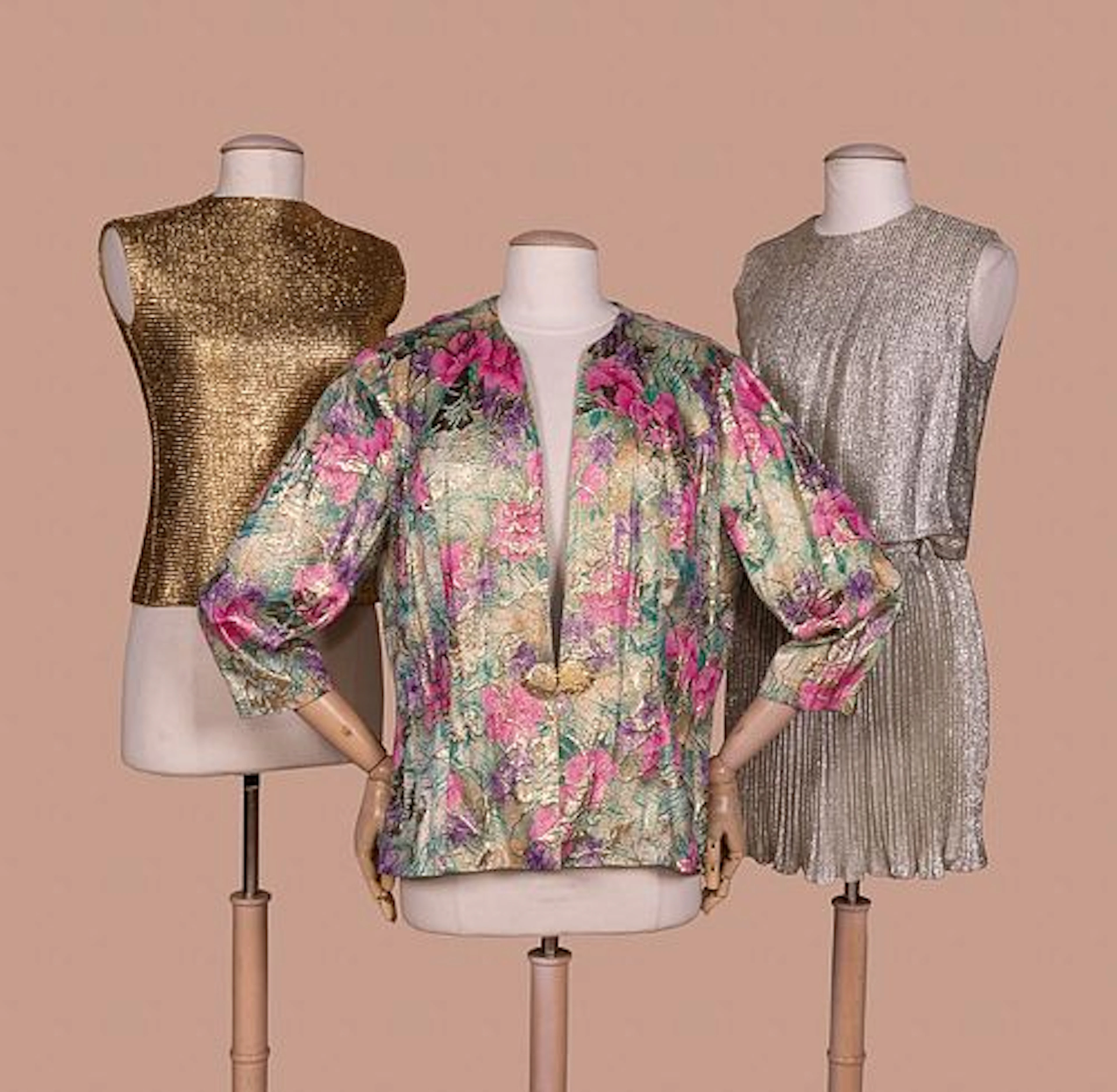 THREE METALLIC EVENING TOPS OR TUNICS, 1960S - 1980S
