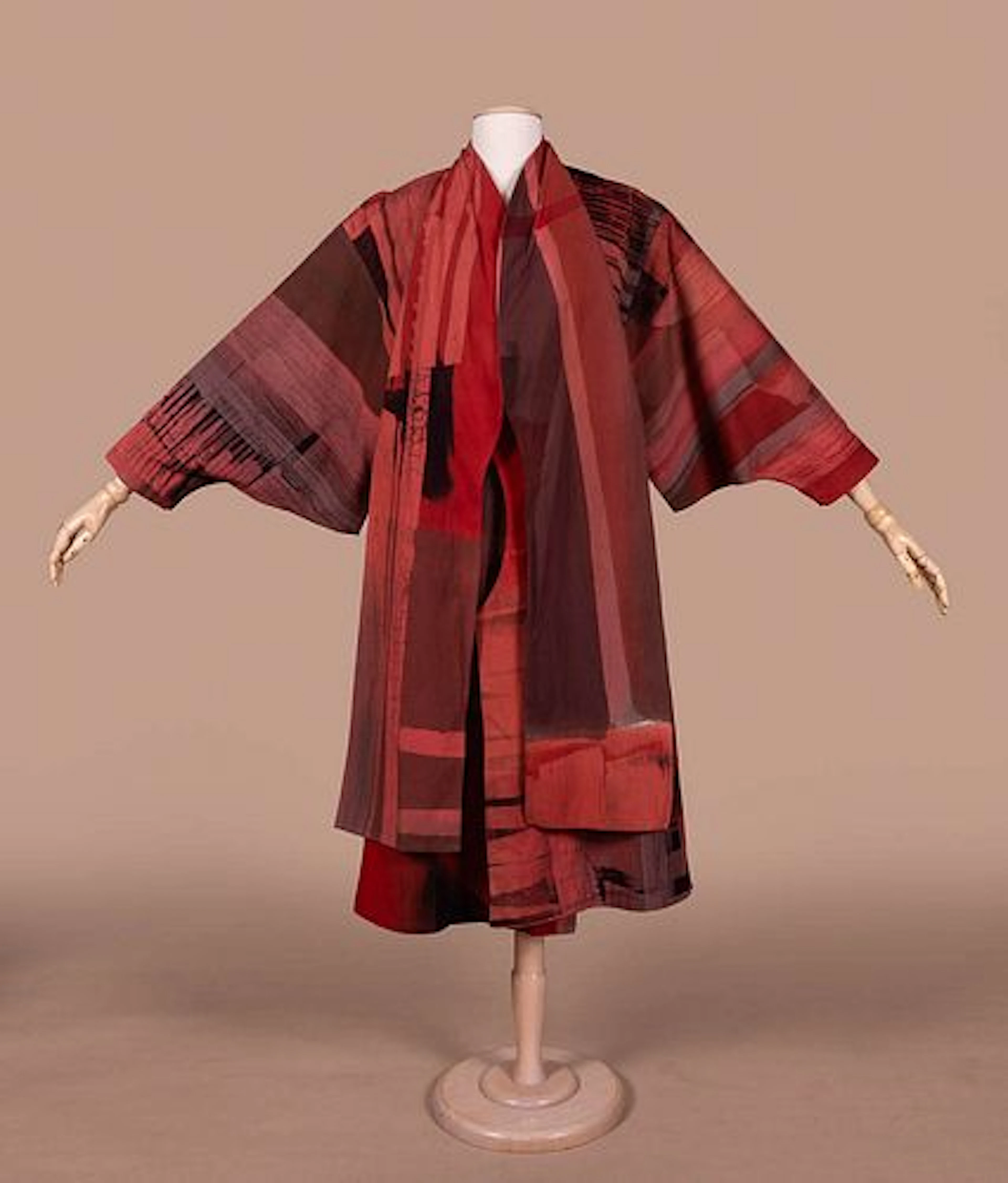 HIROSHI SAITO RED & BLACK ARTISANAL HAND DYED KIMONO