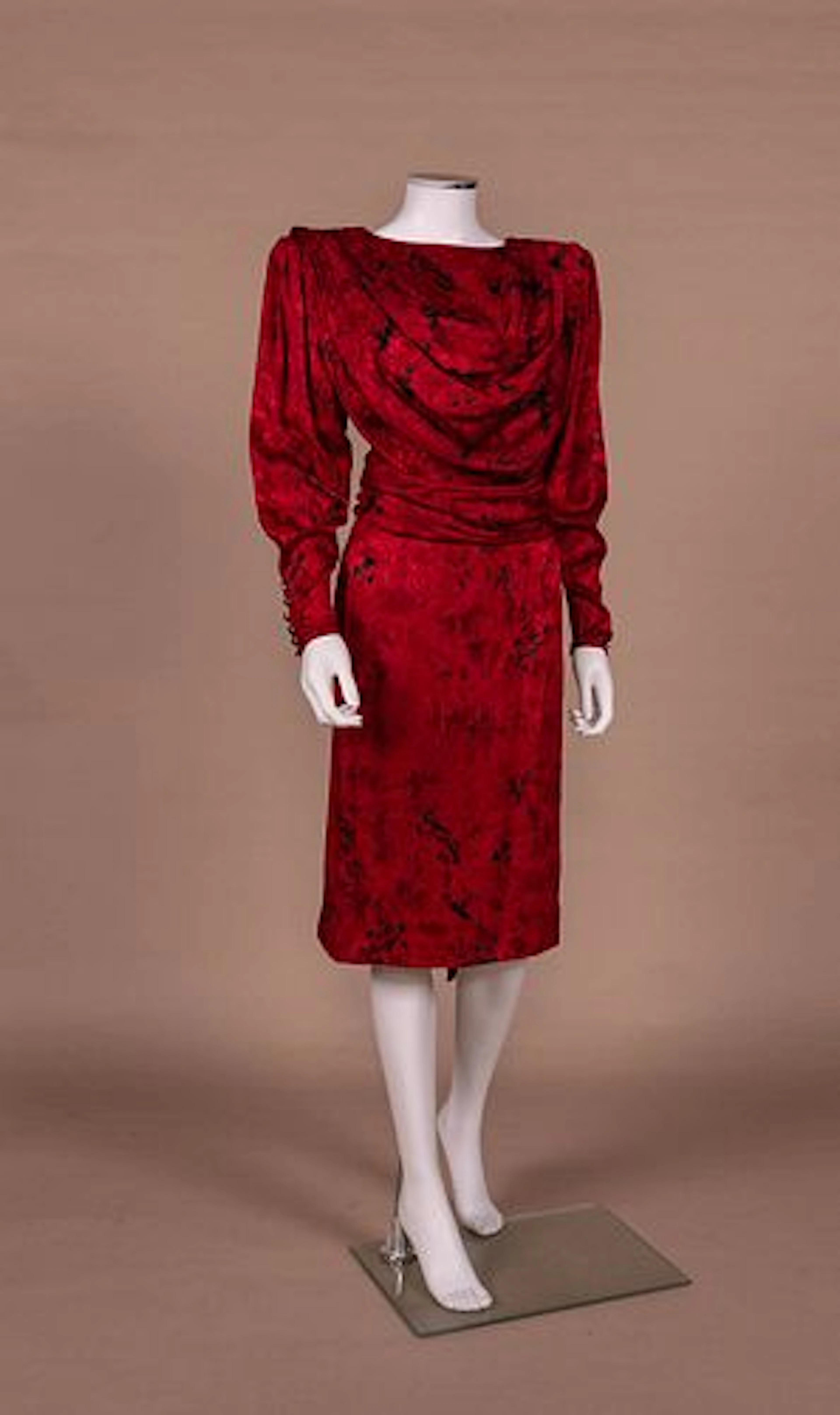 EMANUEL UNGARO ROSE PRINT EVENING DRESS, 1980S