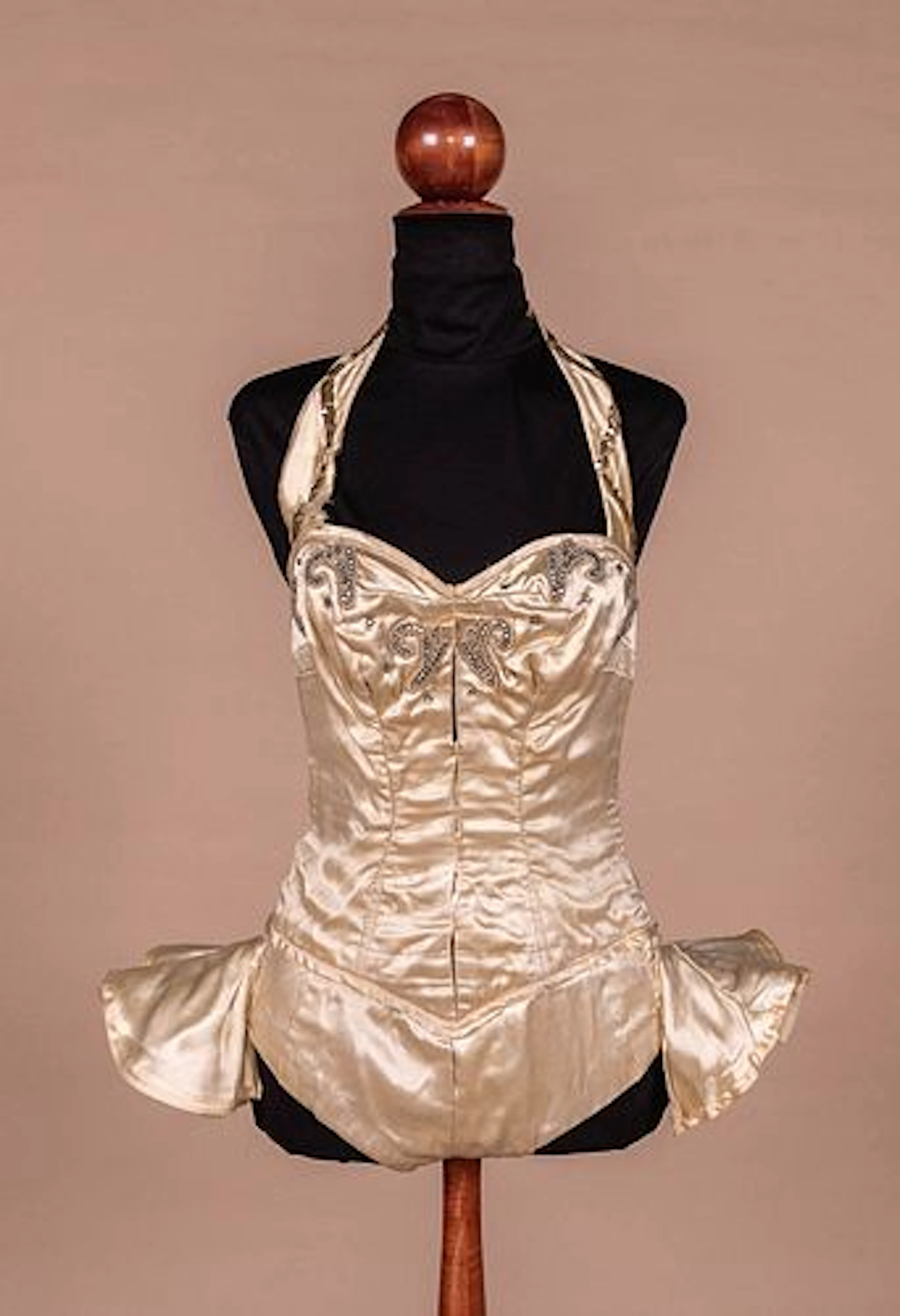 CREAM SATIN SHOWGIRL COSTUME, MID 20TH C
